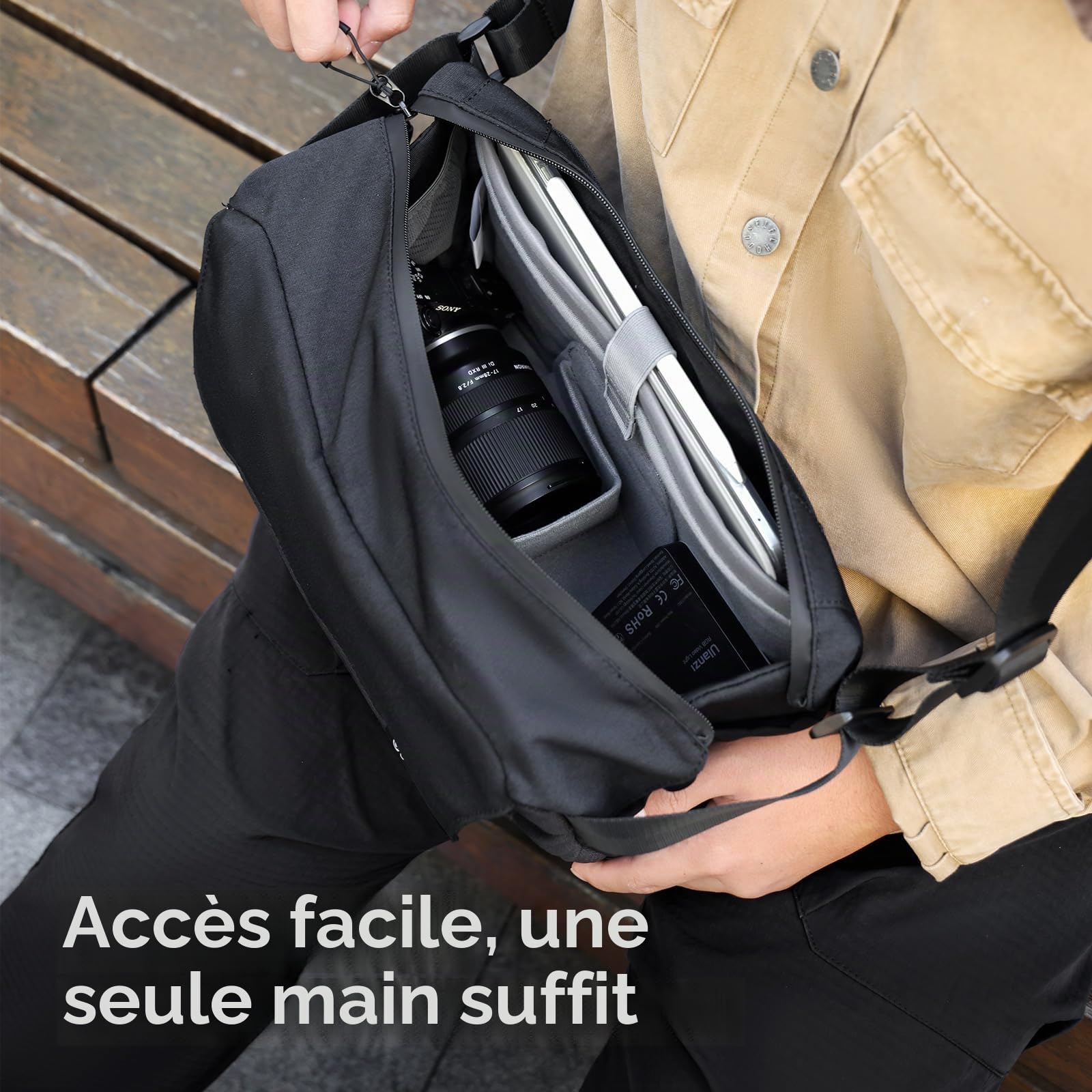 ULANZI Sac Appareil Photo 9L, Sac Photo Bandoulière DSLR/SLR, Léger, Imperméable, Anti-vol