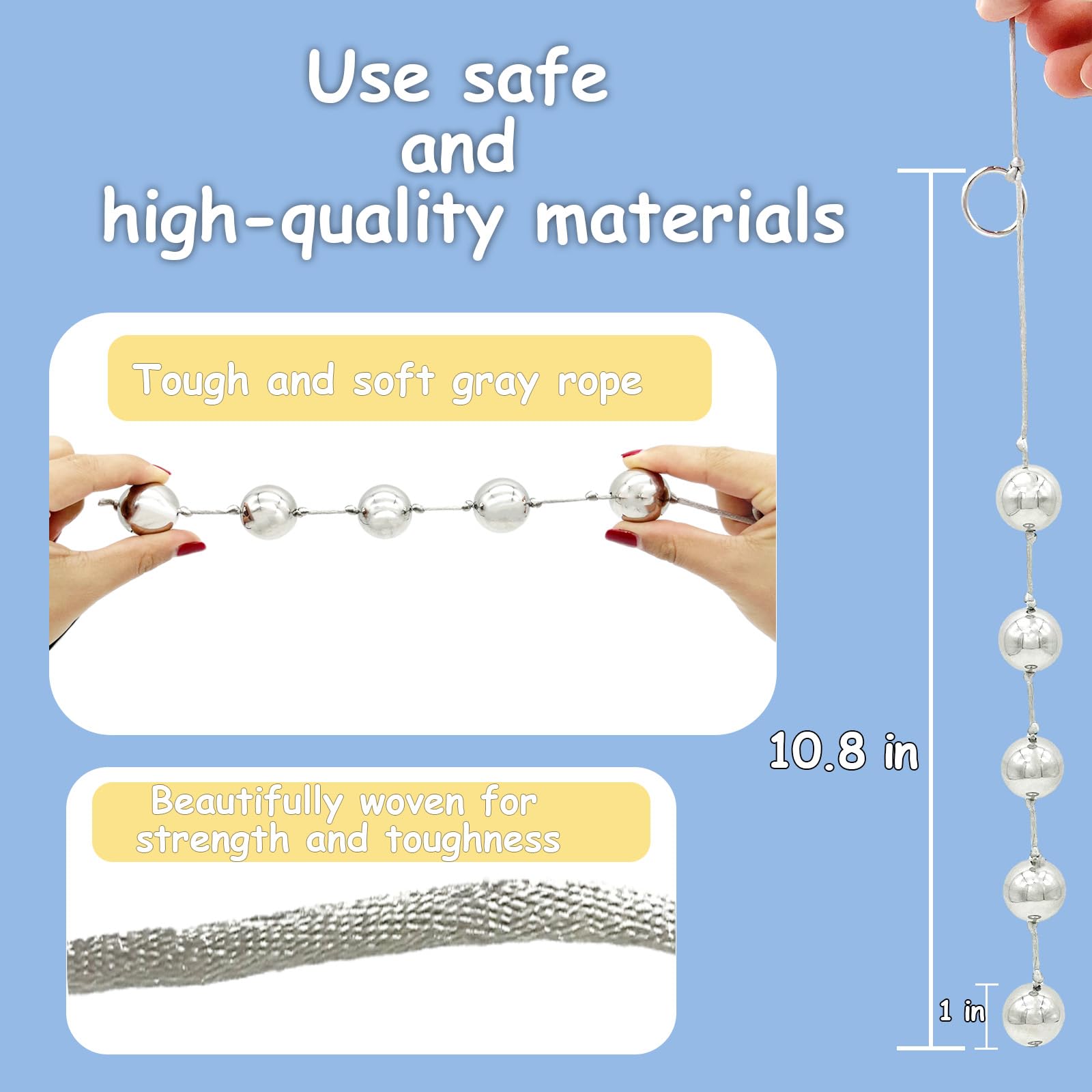 Metal Anal Balls, Stainless Steel Anal Sex Beads Butt Plug Bead with 5 Metal Balls String Rope BDSM Toys Vaginal Dialator Spreader Masturbation Anal Beeds Training for Women Men Beginner (Silver): 5 Beads nylon rope