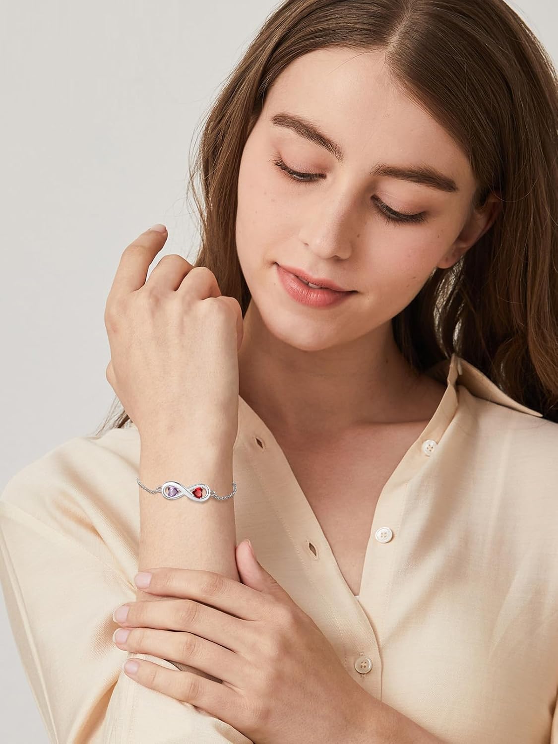 Custom4U Personalized Infinity Love Symbol Link Bracelets for Women 925 Sterling Silver Birthstone Bracelet Adjustable Engraved Chain Christmas Mother's Day Birthday Jewelry Gifts for Mom Her - Image 2