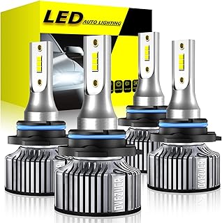 9005/HB3 9006/HB4 LED Headlight Bulbs, Low Beam and High Beam Combo 6000K Cool White 28000 Lumens 300% Brighter LED Headlight Conversion Kit, Halogen Replacement 4-Pack