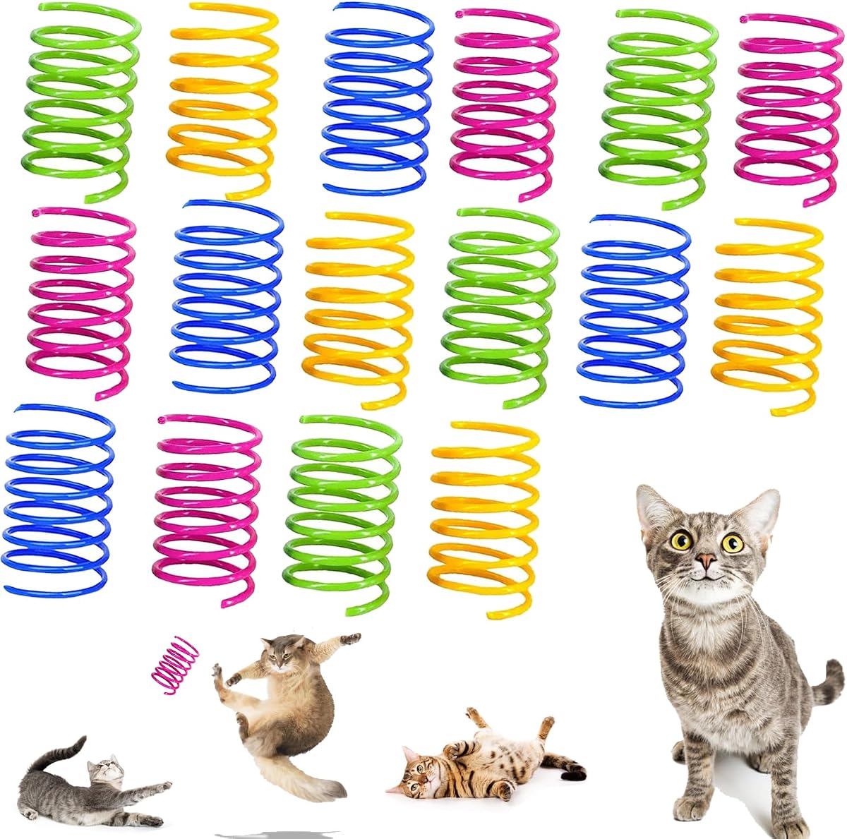 Cat Spring Toys, Bouncy Coil Kitty Cats Spiral Spring Toy for Indoor Cats Heavy Interactive Cat Toys Springy Chew Toys Springs Cat Toy for Biting Entertainment kitten toys (Cat spring toys 16pcs)