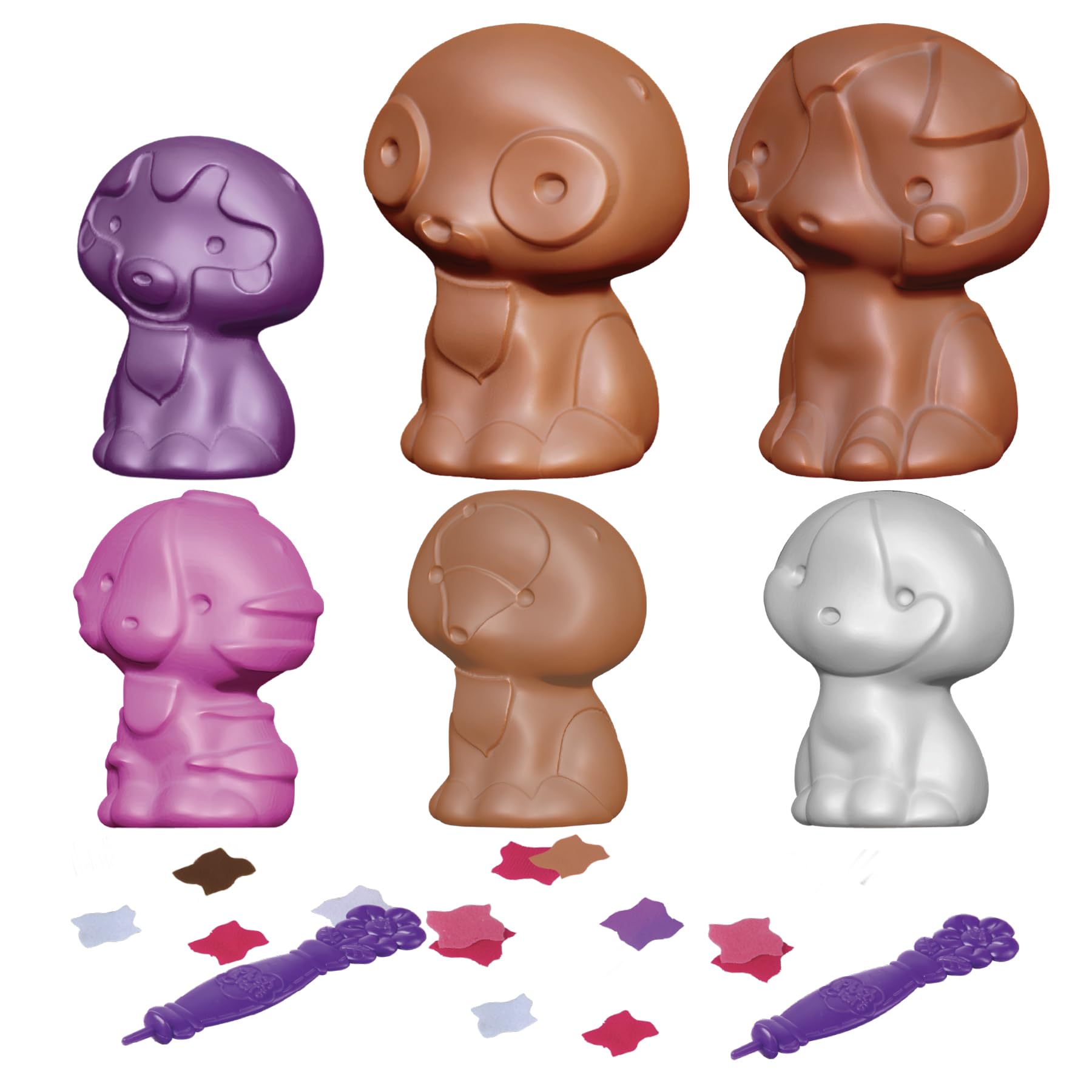 ORB PlushCraft Lot de 6 kits de bricolage 3D pour chien et chat – Système de tissu de perforation sans désordre, aucune couture nécessaire – Comprend 2 animaux 3D de taille standard et 4 mini animaux