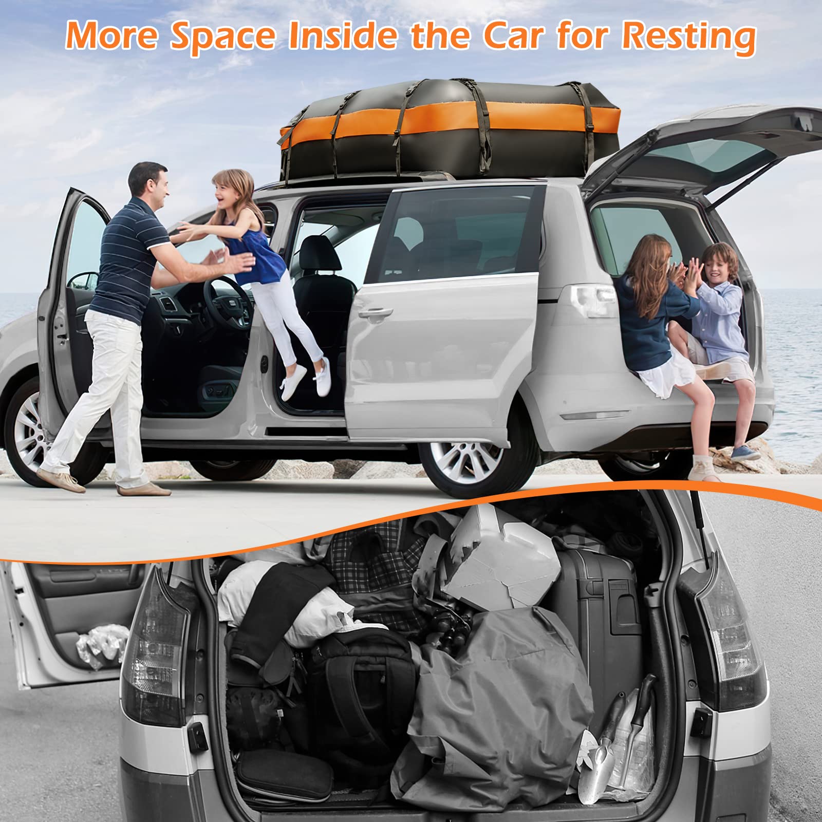 GOPLUS Baúl de techo para coche de 600 L, plegable, impermeable, con 10 correas reforzadas, 6 ganchos para puerta, alfombrilla antideslizante y bolsa de almacenamiento, bolsa de techo para vehículos