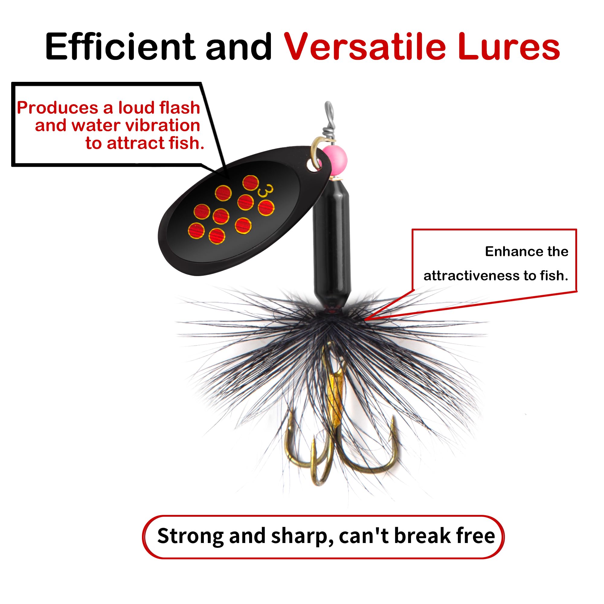 10PCS Rooster Tail Fishing Lures with Tackle Box, Spinner Bait with Flash Copper Body & Spoon, Freshwater and Saltwater Bait for Bass Crappie Walleye Trout, Swimming or Jigging