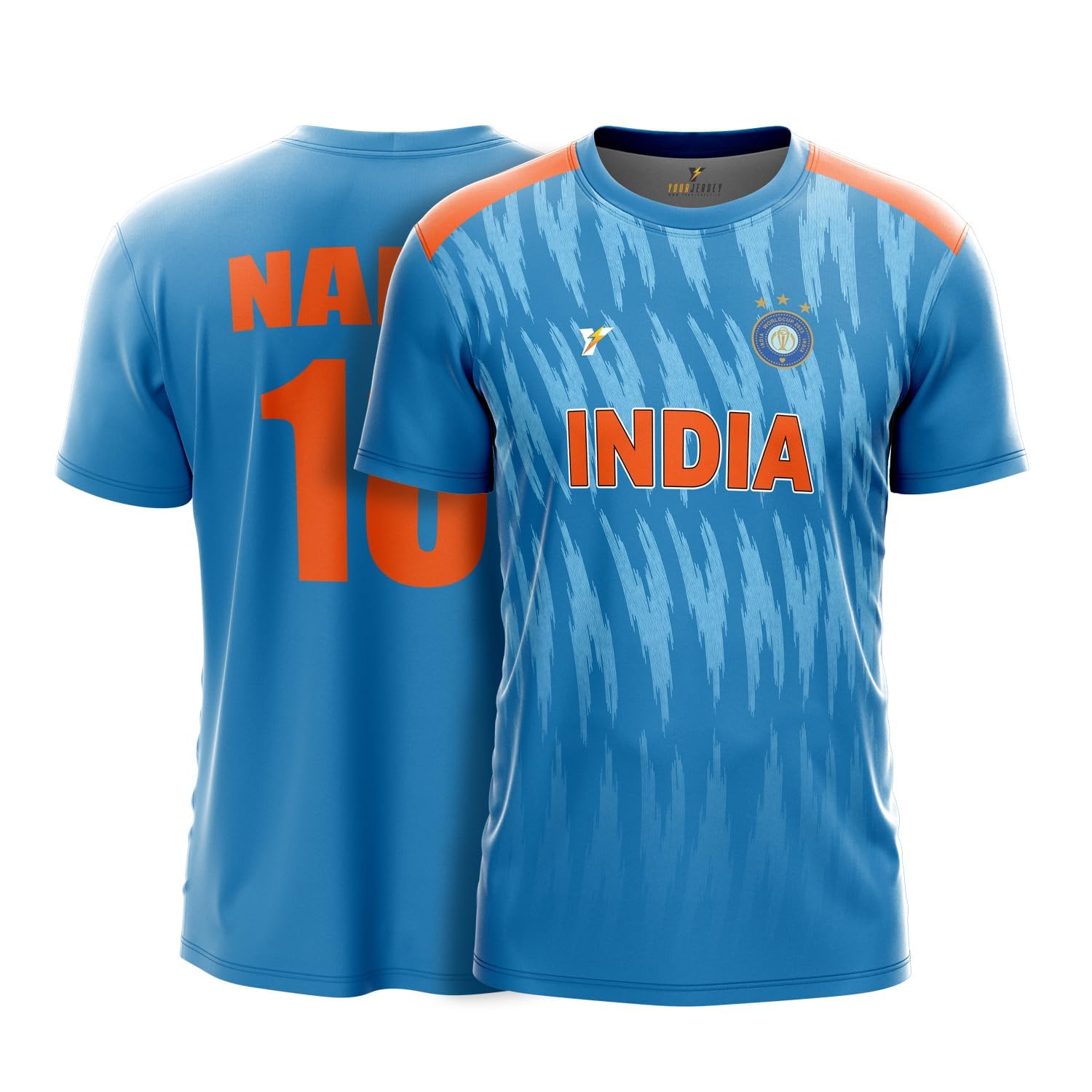 India ODI CWC 2023 Cricket Jersey - Personalized with Custom Name & Number | Sizes for Kids, Men & Women