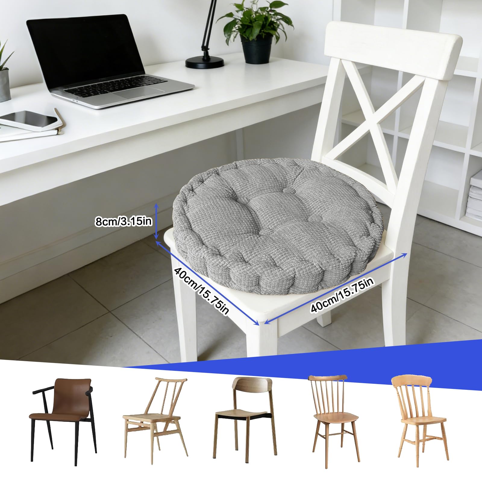 Cuscino per sedia rotondo, set di 2 cuscini per pavimento, 40 x 40 cm, cuscino per sedia in cotone, imbottito, cuscino per yoga, letto per animali domestici, cuscino per interni ed esterni, set di