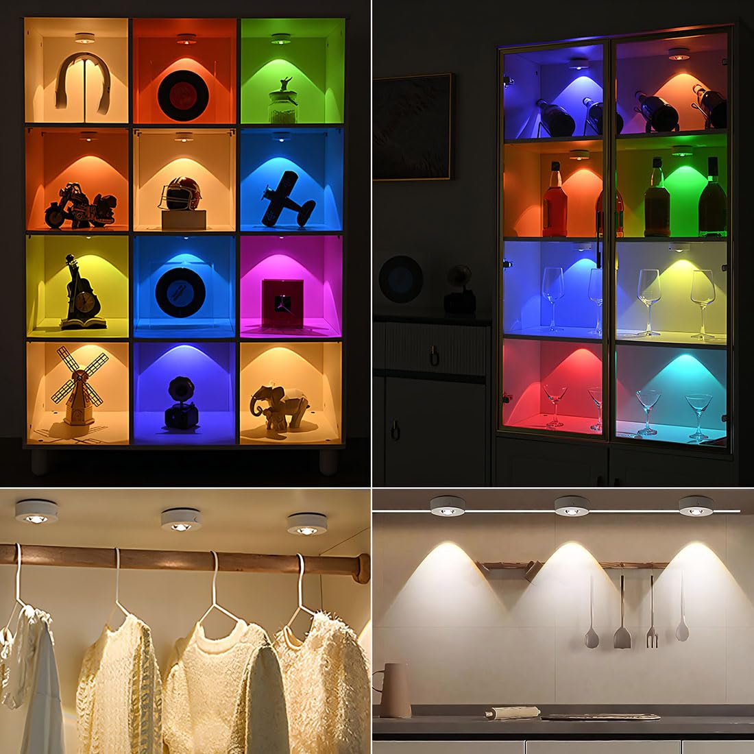 JKCUYOO 3pcs Rechargeable Puck Lights with Remote,3 Color Temperatures & 9 RGB Under Cabinet Lighting,Under Cabinet Puck Lights with Timer,Dimmable Magnetic Under Counter Lamp for Kitchen - Image 4