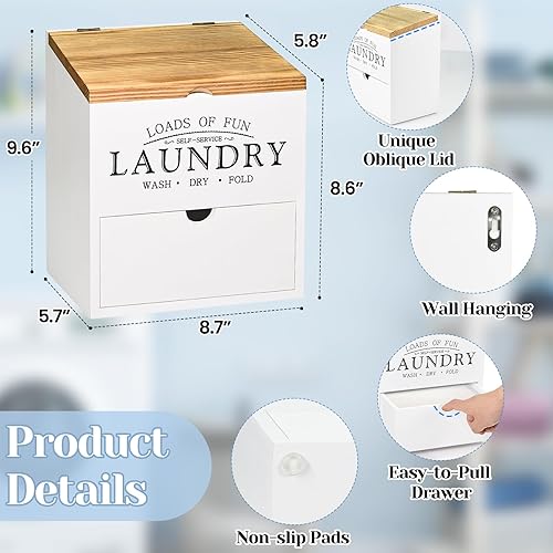 Miniatura 7 de Contenedor de hojas de secadora para organización de lavandería, contenedor de cápsulas de lavandería con tapa y cajón, caja organizadora de