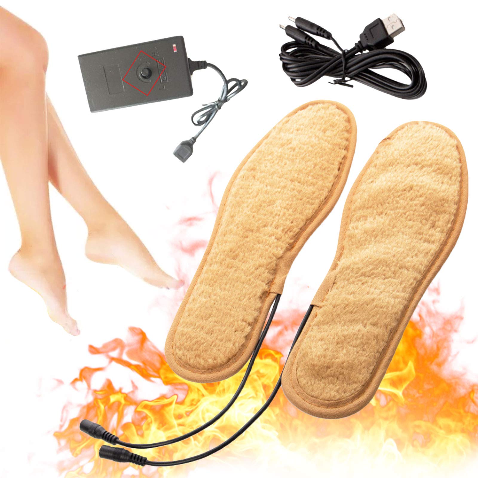 NANANA Semelles Chauffantes, Semelles Chauffantes Électriques Semelles de Chaussures Chauffantes USB Réutilisables Lavables pour la Chasse, Le Ski, la Pêche, la Randonnée, Lavable,B,36~37