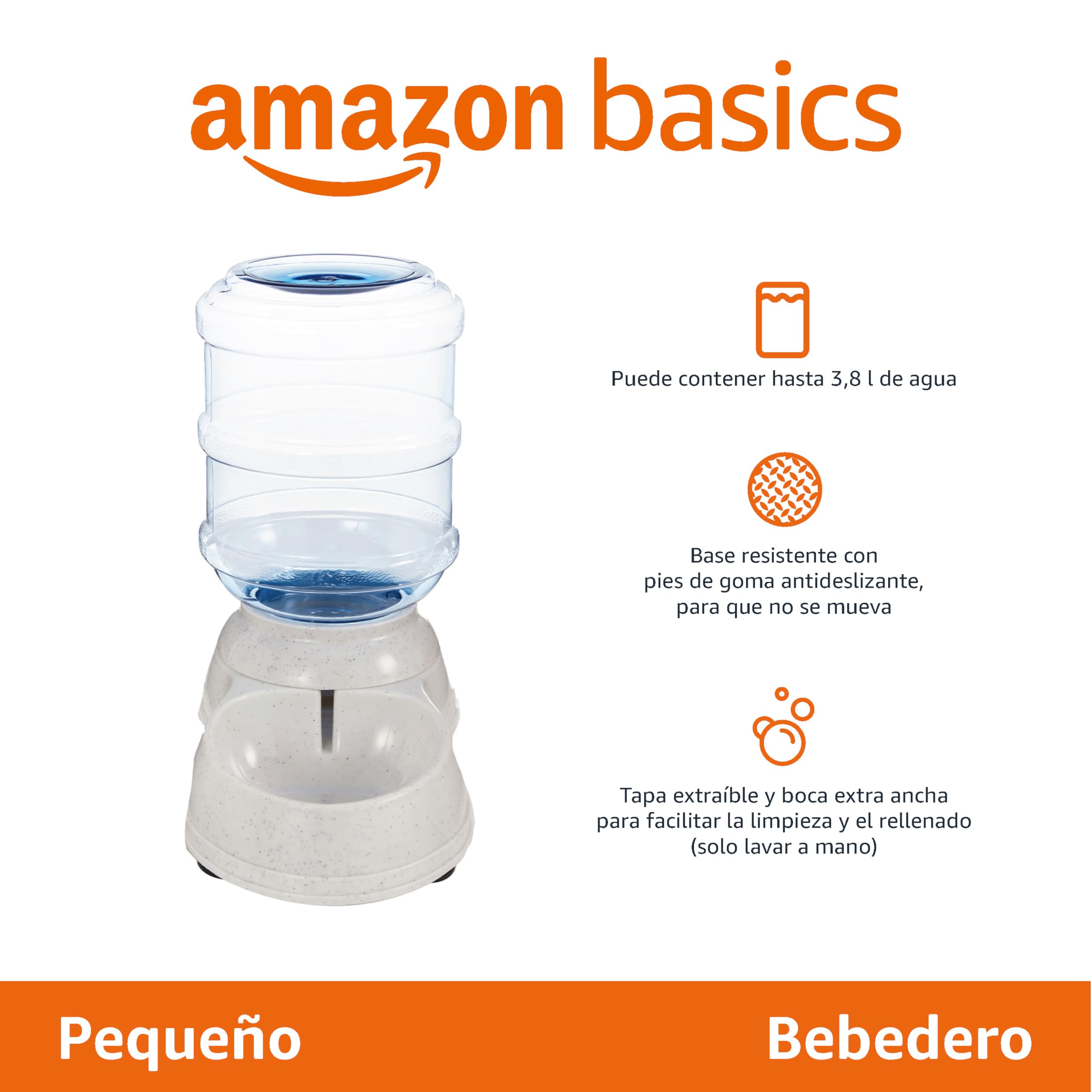 Amazon Basics Dispensador de agua, Perros y gatos, 3.8 litros (1 galones), Pequeño, Transparente
