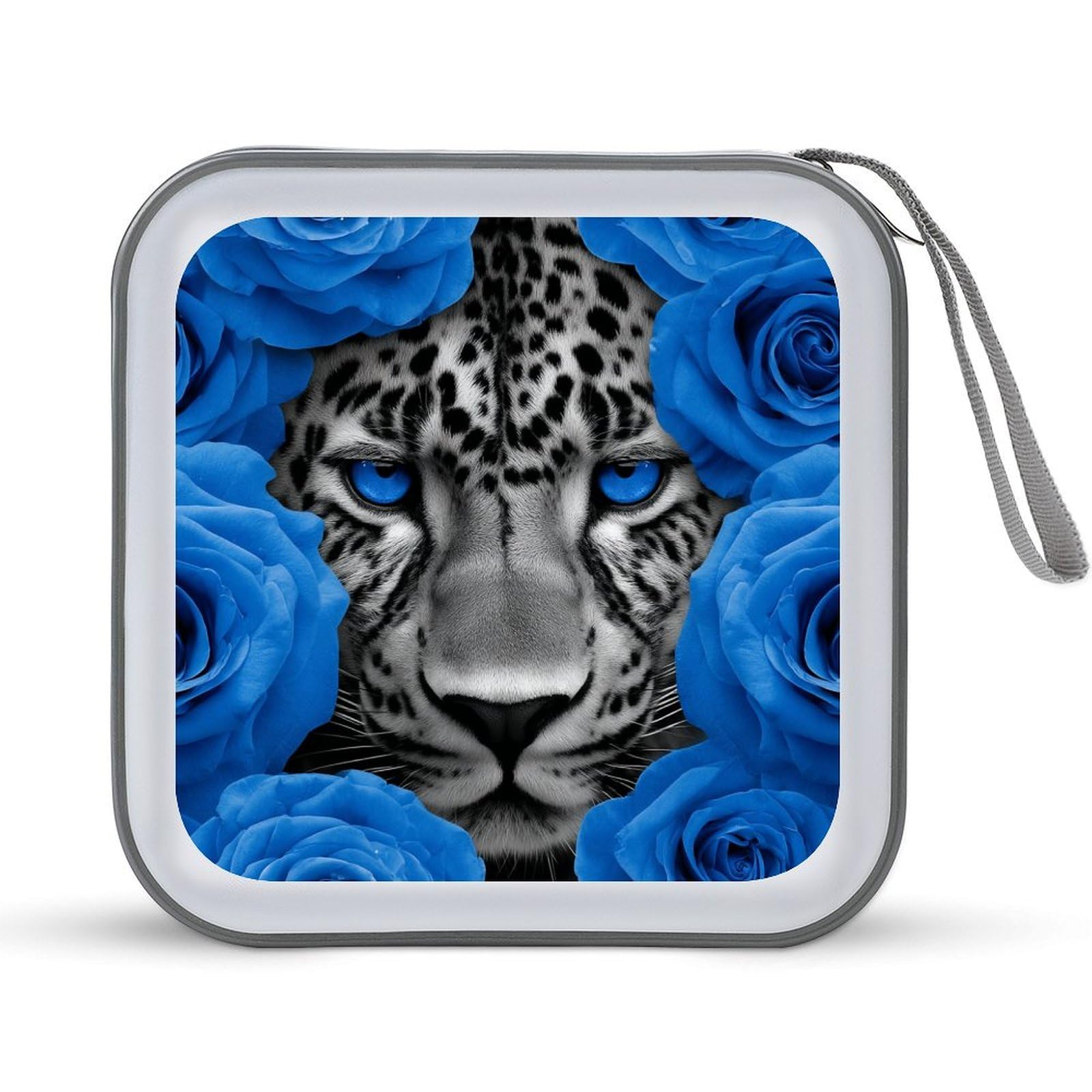 DuduYH Blue Eyes Leopard with Roses CD Case DVD Storage Case Portable