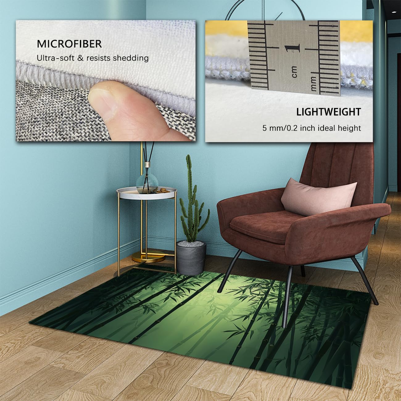 160 x 200 cm dywanik zielony las bambusowy z mgiełką słoneczną zmywalny
