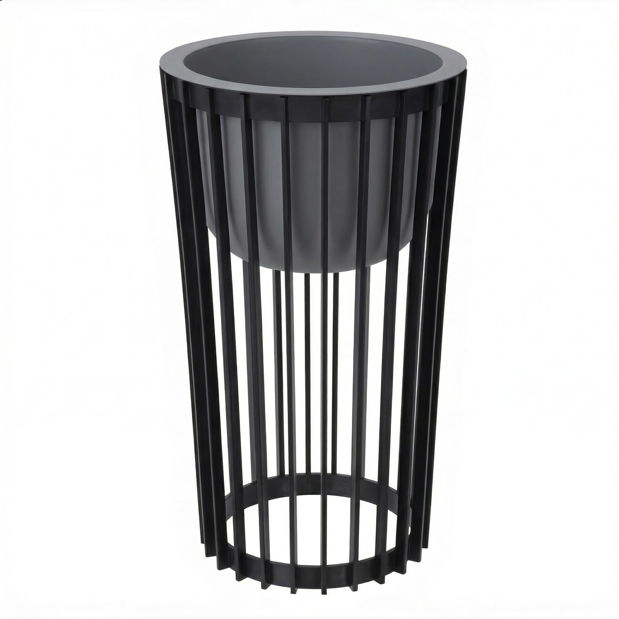 SPARKLE PLANTS Modern Slatted Plant Pot Stand – Reversible 2-in-1 Indoor Outdoor Planter Holder with Insert or Shelf Option – 40cm / 54cm (Large Black Stand + Large Grey Insert)