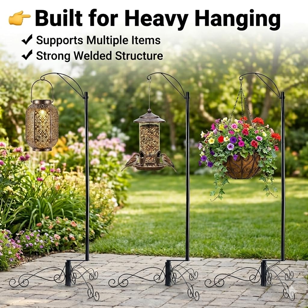 HOHIYA Support de cage à oiseaux de 154 cm, crochet de berger à suspendre pour animal de compagnie, mangeoire à colibris solaire, lanterne à suspendre pour plantes, panier de fleurs, maison, jardin,