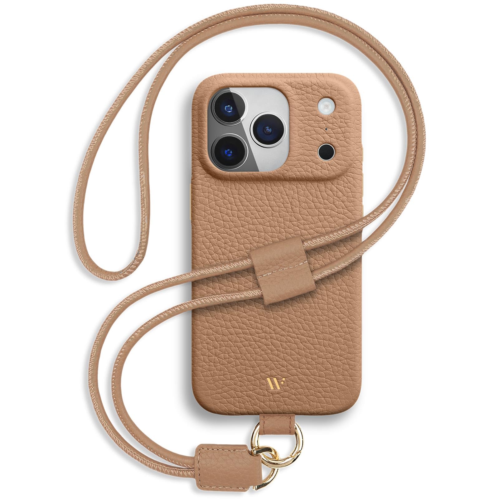 WIIUKA Funda para iPhone 17 Pro Max, piel de Alemania, funda de piel para teléfono móvil, funda para teléfono móvil, funda para teléfono móvil, funda de cadena, correa de cuello, lazo de esquí, marrón