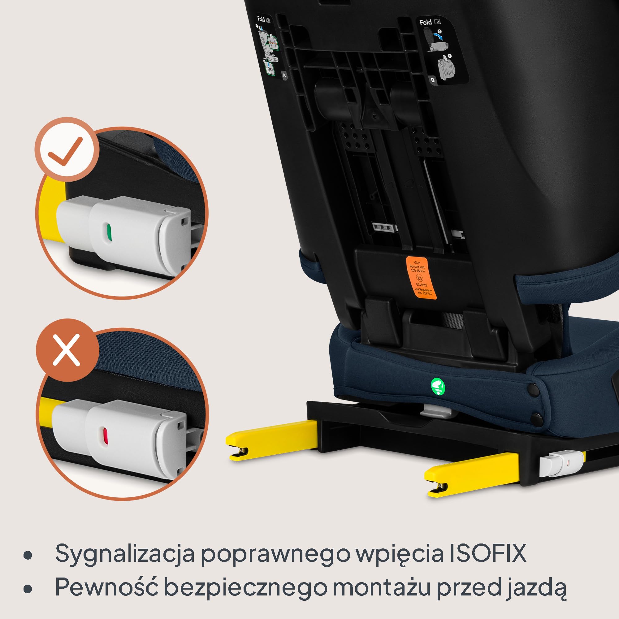 LIONELO Bezpieczny Składany Fotelik Samochodowy I-Size R129 Z ISOFIX Podróżny z Torbą Transportową z Uchwyt Na Kubek 14-Stopniowa Regulacja Zagłówka Regulowane Oparcie Dla Dzieci 100–150 Cm 3–12 lat