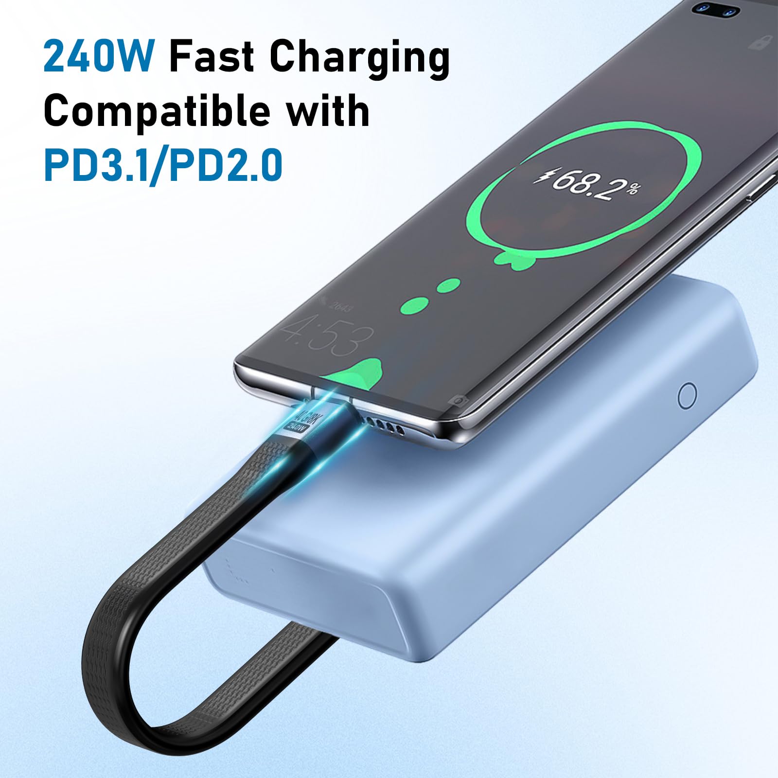 Gbformat Cavo USB C to USB C 240W USB4.0 Compatibile con Thunderbolt 3/4 USB C 40 Gbps Corto Cavo da 13cm Cavo dati per Smartphone, Power bank