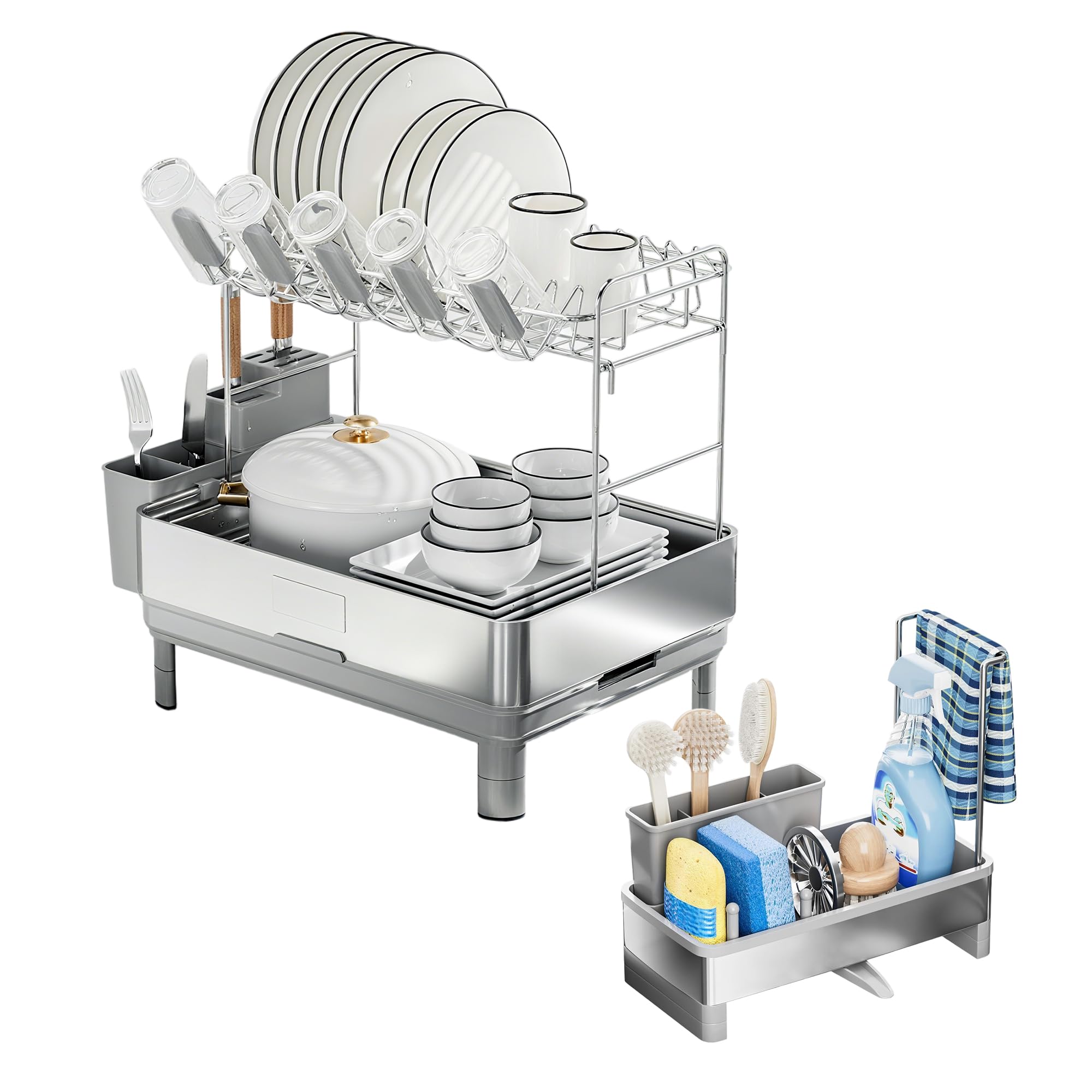 Ewaiira Stainless Steel Dish Drying Rack Sink Caddy Kitchen Organizers Storage Essentials Gray