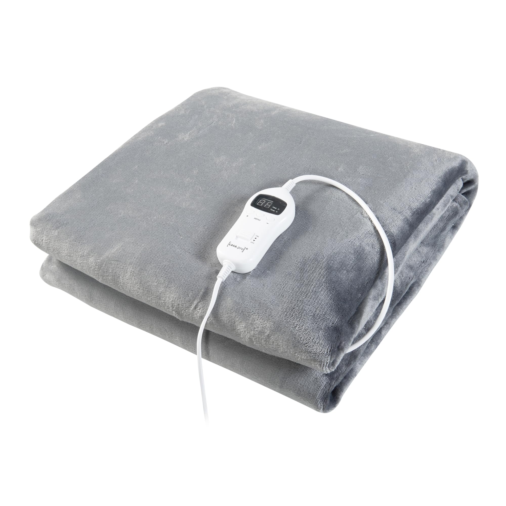 [en.casa] Couverture Chauffante Plaid Électrique avec 10 Niveaux de Chaleur Contrôleur Minuterie de 1 à 10 Heures 120W Polyester 200 x 150 cm Gris Clair