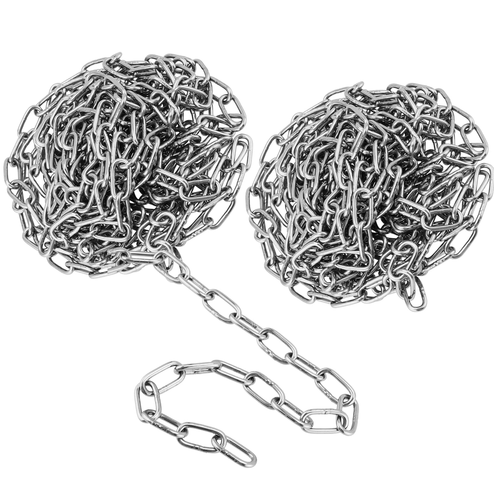 FUNSUEI 2 PCS 13feet Stainless Steel Chain,Metal Chain Link,5/64 Inch Heavy Duty Hanging Chain Safety Link Chain Ring Coil Chain for Outdoor Camping,