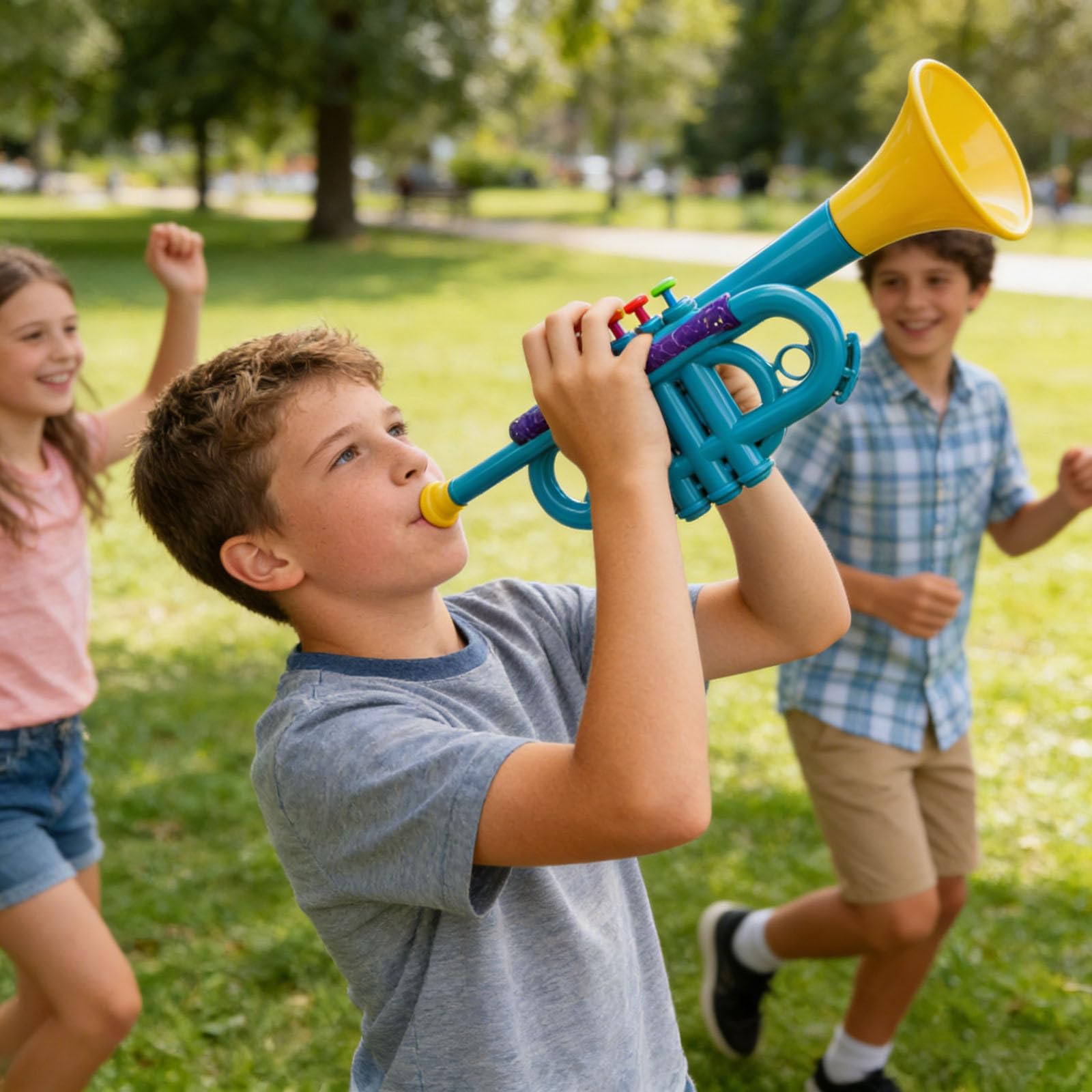 Generisch 2026 Trompeta de juguete para padres interactivos instrumentos musicales simulados trompeta niña guardería escuela (azul cielo, 35 x 10 x 8,5 cm)