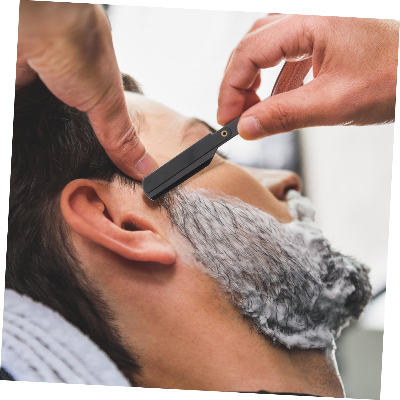 Beavorty Men's Barber Straight Razor Chic Wooden Handle Double Edge Safety Razor for Beards Sideburns Short Fine Hair for Home Travel