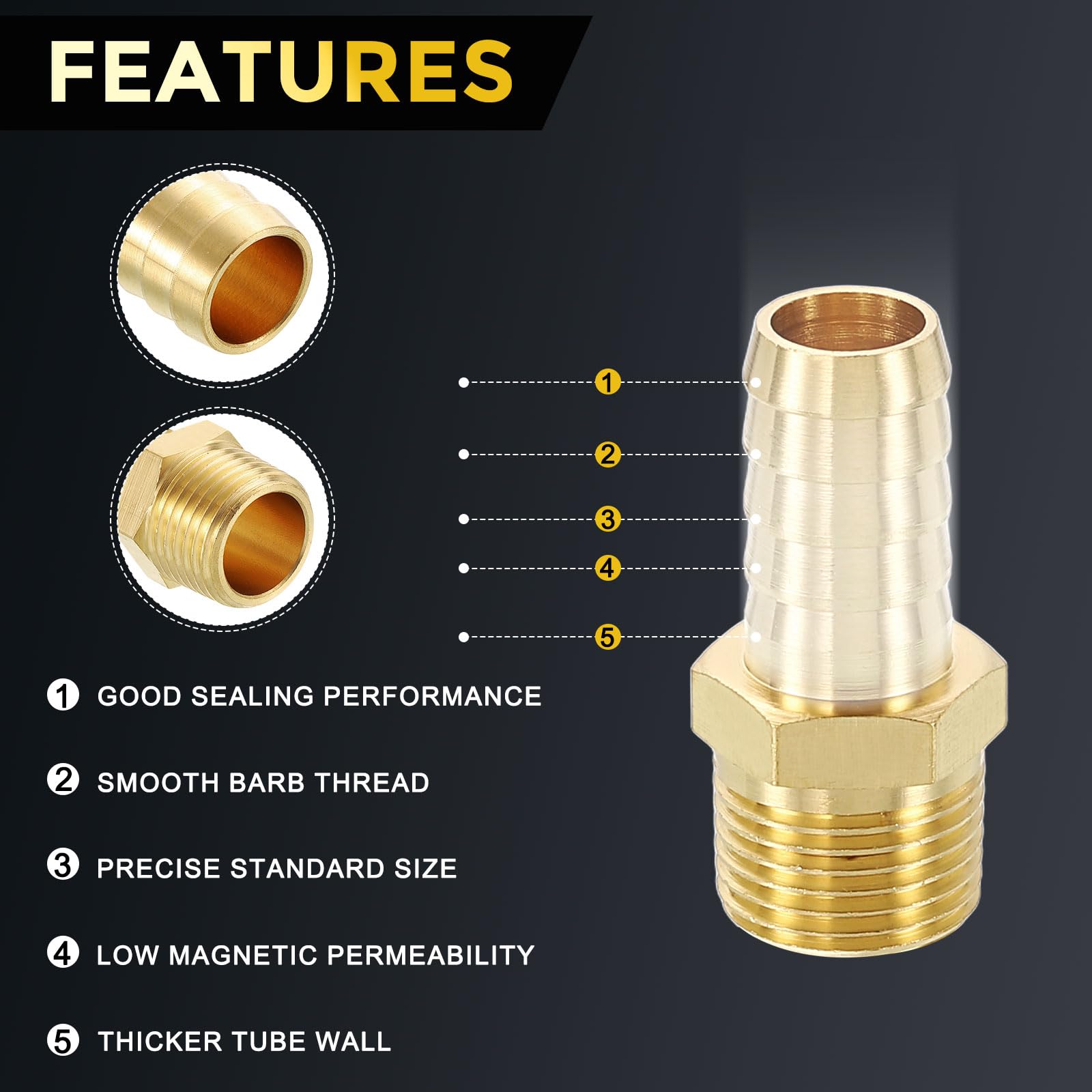 METALLIXITY 20Pcs Brass Hose Barb to NPT Male Adapter 1/2" Barb x 3/8" NPT Male for Automotive Motorcycle, Marine, Truck - Image 3