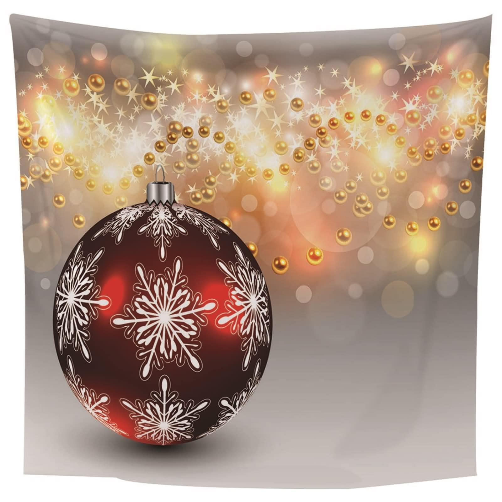 Tapices Colores, Tapiz Navideño Bola con Copo de Nieve con Estrellas Rojo Oro Blanco Gris Poliéster 240X220cm