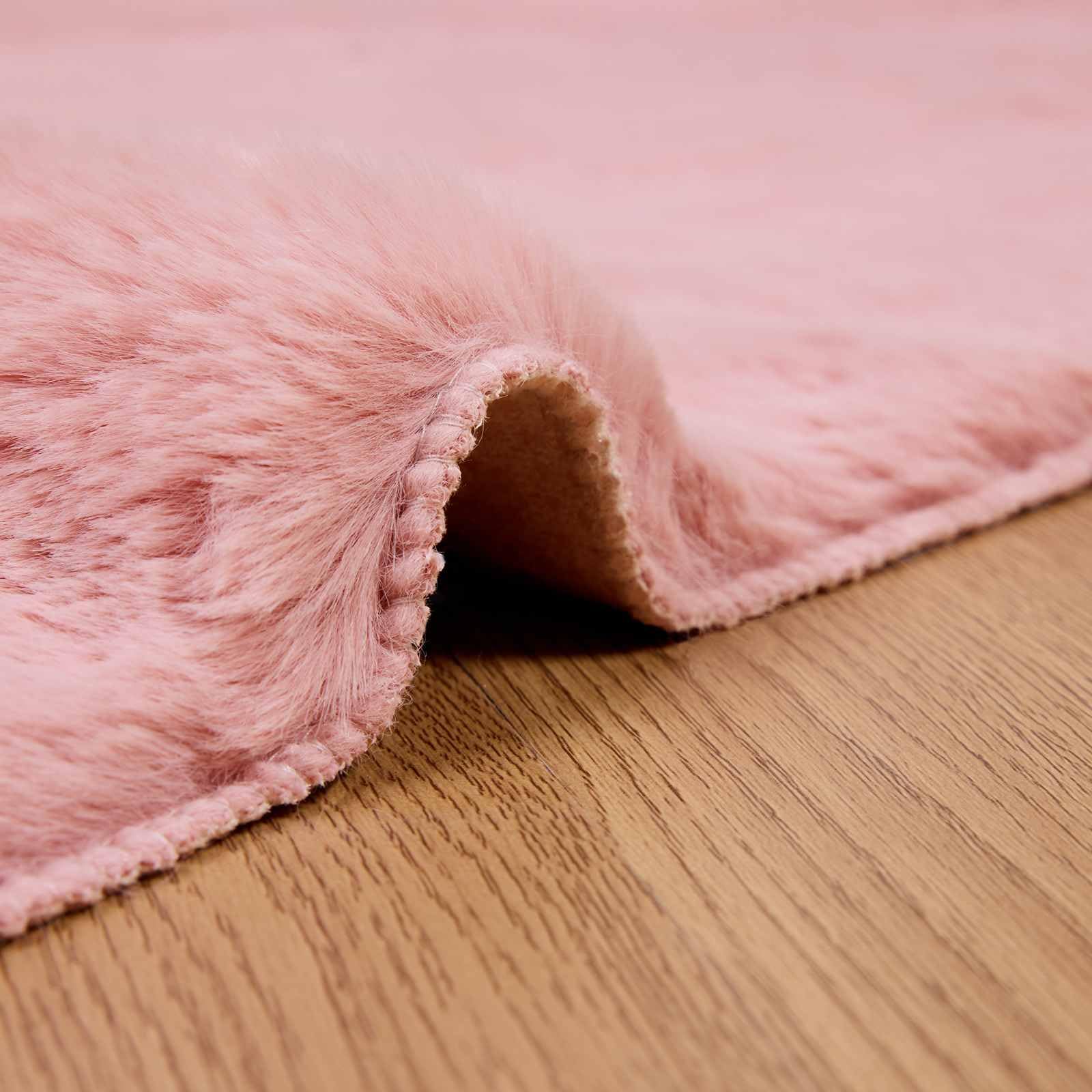 Olite Alfombra de pelo sintético de conejo, color rosa, 140 x 200 cm, extrasuave, rectangular, poliéster, duradera, para dormitorio y salón
