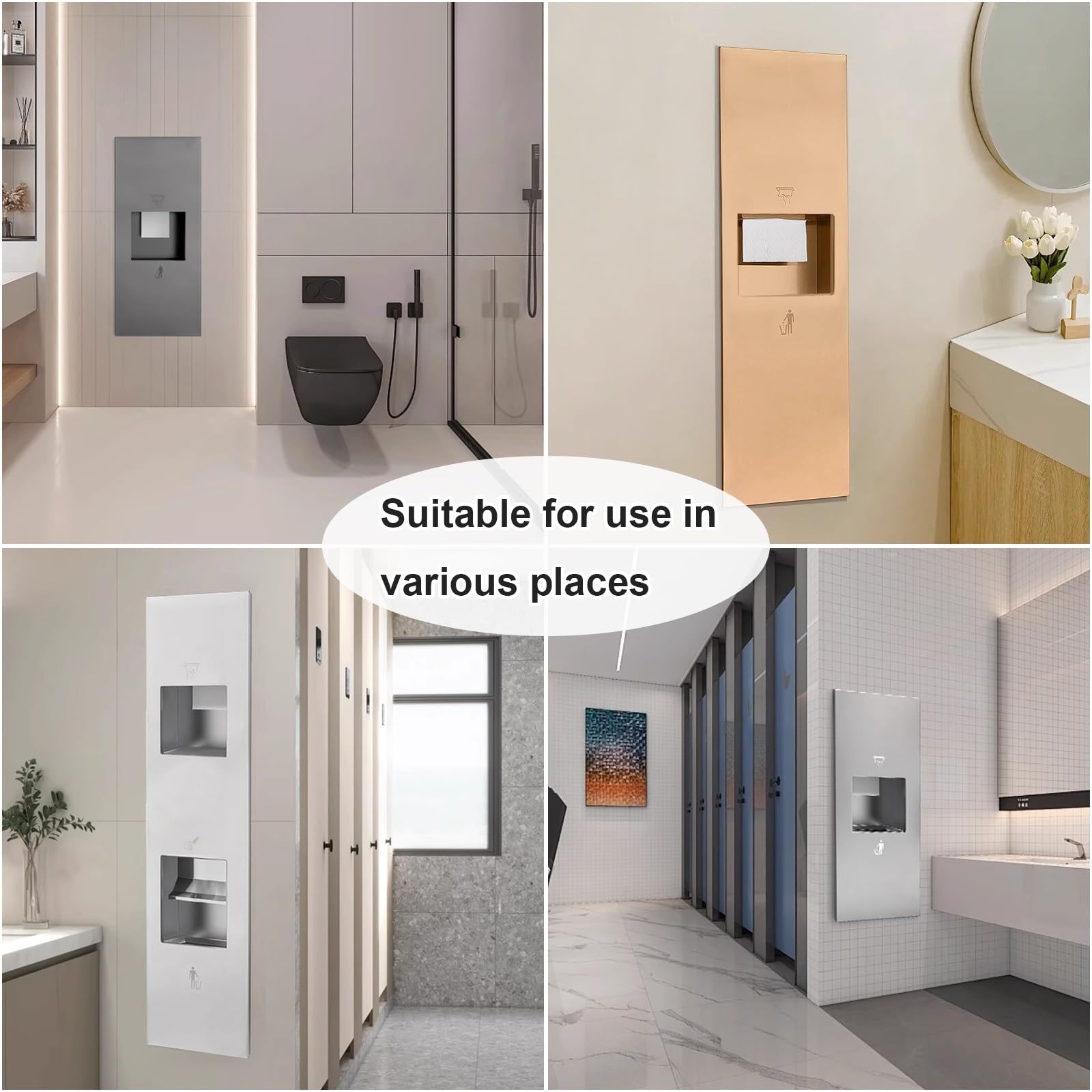 Dispensador Papel Secamanos con Cubo Basura, Dispensador de Papel de Manos en Acero Inoxidable 304, Papelera Cocina, para Uso Doméstico y Comercial(Gold,750x310x150mm)