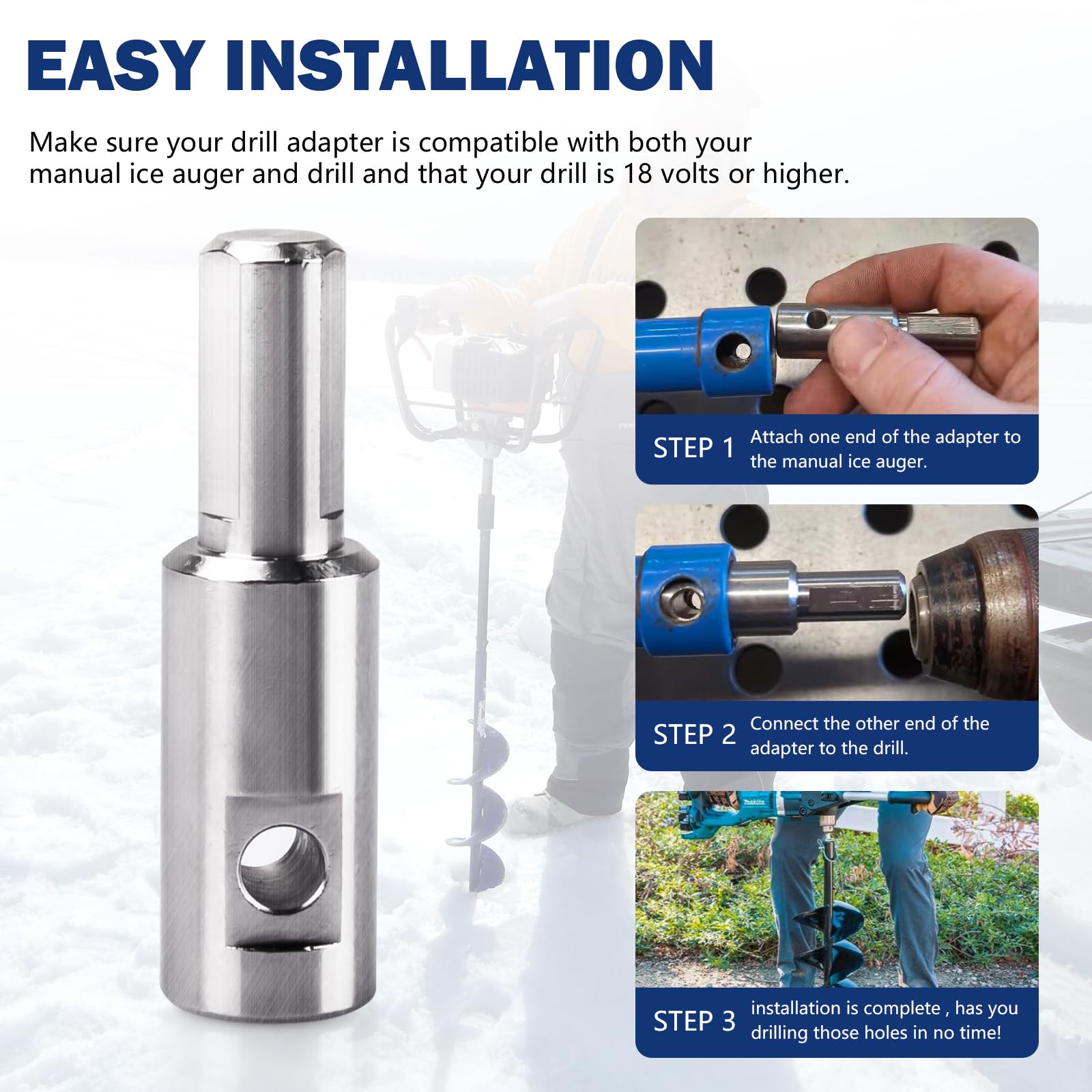 Ice Auger Drill Adapter - Electric Ice Fishing -6