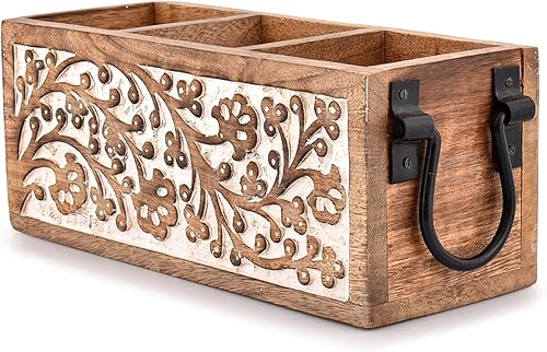 Miniatura 3 de Organizador de cajones de utensilios de madera de mango, organizador de bandeja de cubiertos, organizador de cajones de cocina para cubiertos (11 x