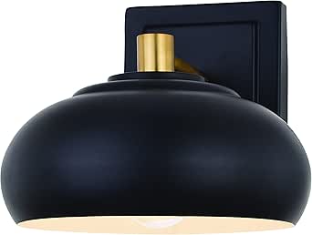 VAXCEL Belmont 1-Light 8 inch Wide Matte Black and Satin Brass Contemporary Bathroom Vanity Lighting Fixture, Metal Dome Shade, Dimmable, LED Compatible, Wall Mounted Steel Sconce
