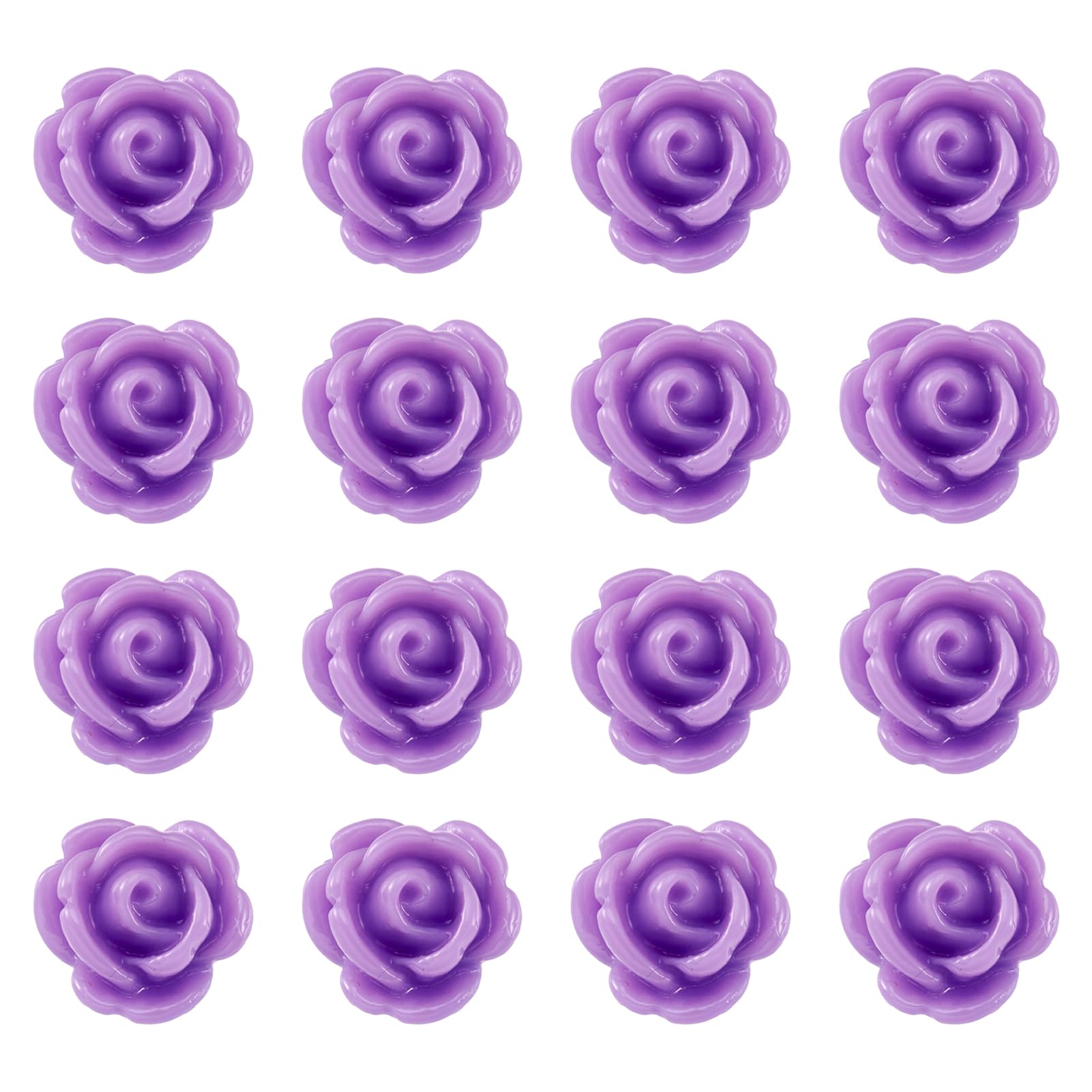 Cheriswelry 50pcs Resin Rose Flower Beads - Opaque Flat Back Rose Resin Spacer Beads 9x7mm for DIY Jewelry Making Crafts (Medium Purple)