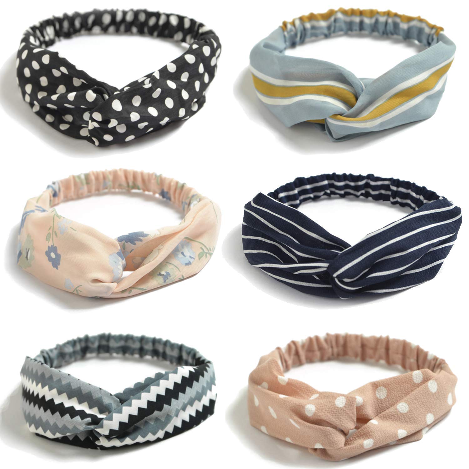 Soft Fabric Headbands for Women | Criss Cross Turban Korean Knotted Boho Stretchy Headwrap Scarf Headwrap, Bandana | Workout Head Wraps | Stylish Hair Accessories for Girls, Assorted (Set of 6)-image-6