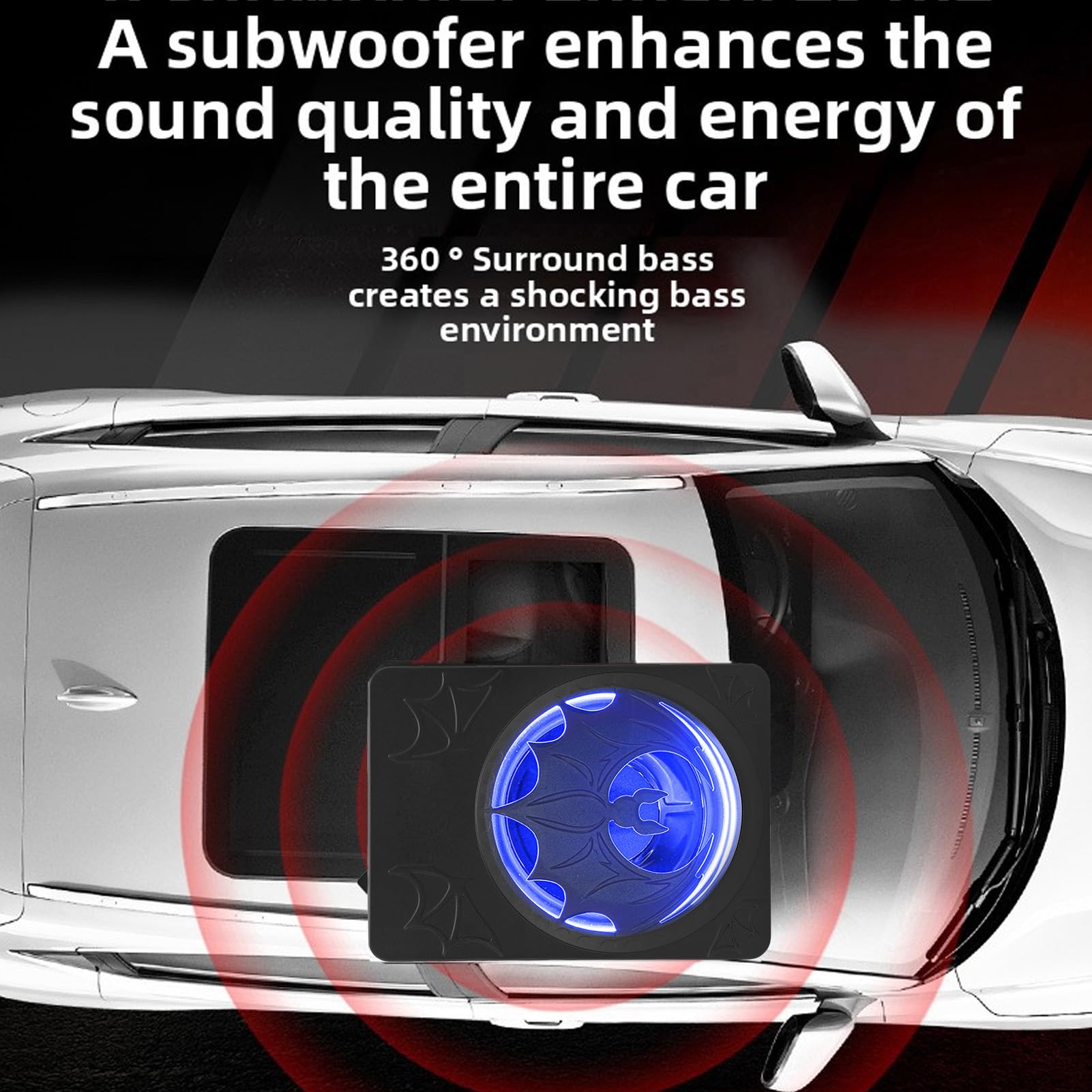 Luocute Subwoofer o Mocy 10 Cali i Mocy 1200 W, Smukły Pod Siedzeniem, Wbudowany Wzmacniacz, Obudowa z Odlewu Aluminiowego ze światłami LED, Regulowany Filtr Dolnoprzepustowy Wzmocnienia (BLUE)