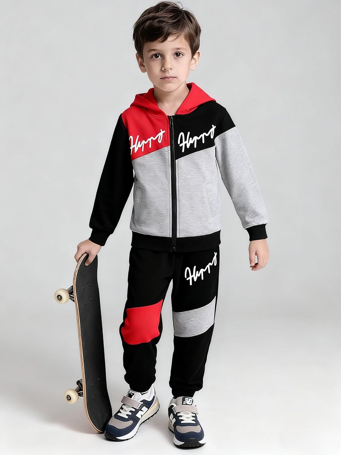 Kid Boys' CLothes Half-Zip Hoodie Top and Sweatpants Set Fall Outfit for Ages 6-12 - Image 9
