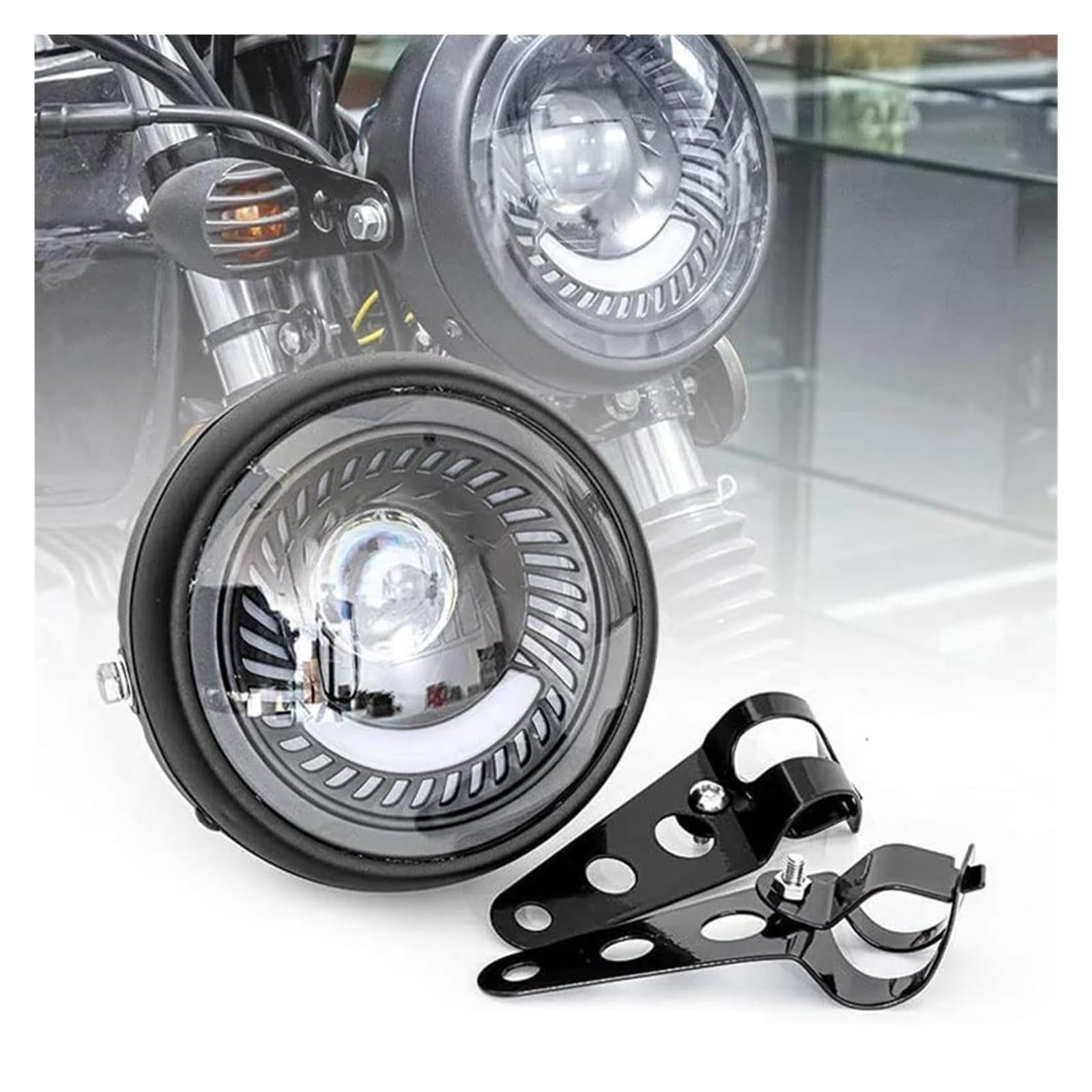 Anteriore Faro Faro Anteriore A LED Per Moto Da 6,5 ​​pollici, Rotondo Retrò, 12 V, 26 W, 6500 K, Con Kit Di Staffe, Parti Modificate Fanale Moto Anteriore