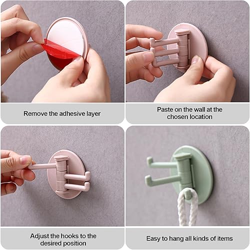 Miniatura 4 de Ganchos de pared adhesivos giratorios de 360, estante de gancho de baño sin taladro, ganchos adhesivos fuertes para toallas y accesorios de baño