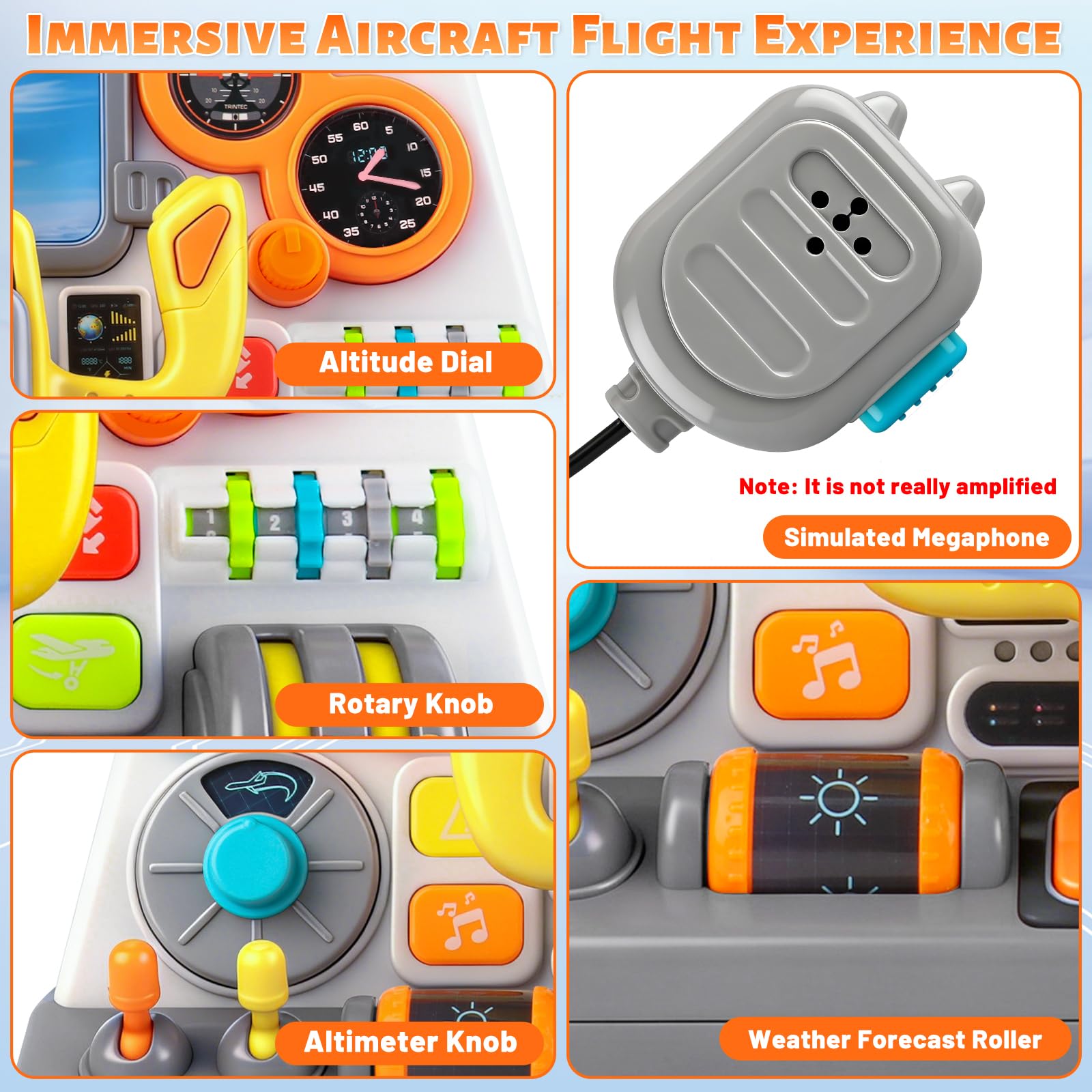 elzle Jet Pilot Interactive Dashboard, zabawki samolotowe dla dzieci powyżej 3 lat, zabawka do jazdy samochodem dla chłopców i dziewcząt, prezent urodzinowy dla dzieci