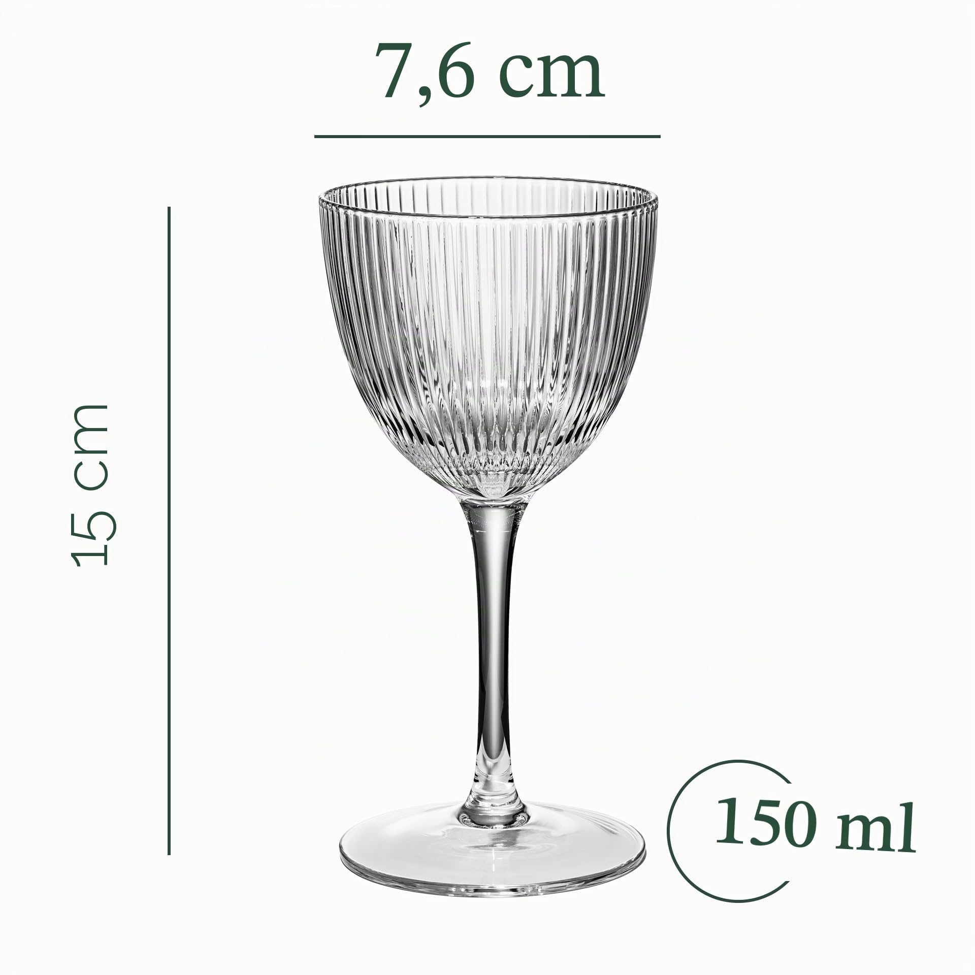 GLASSIQUE CADEAU Vintage Art Deco Nick Nora Coupe Gläser | 4er Set | 150 ml Kristall Gerippte Retro Cocktailgläser mit Stiel für Klassische Gin Cocktails