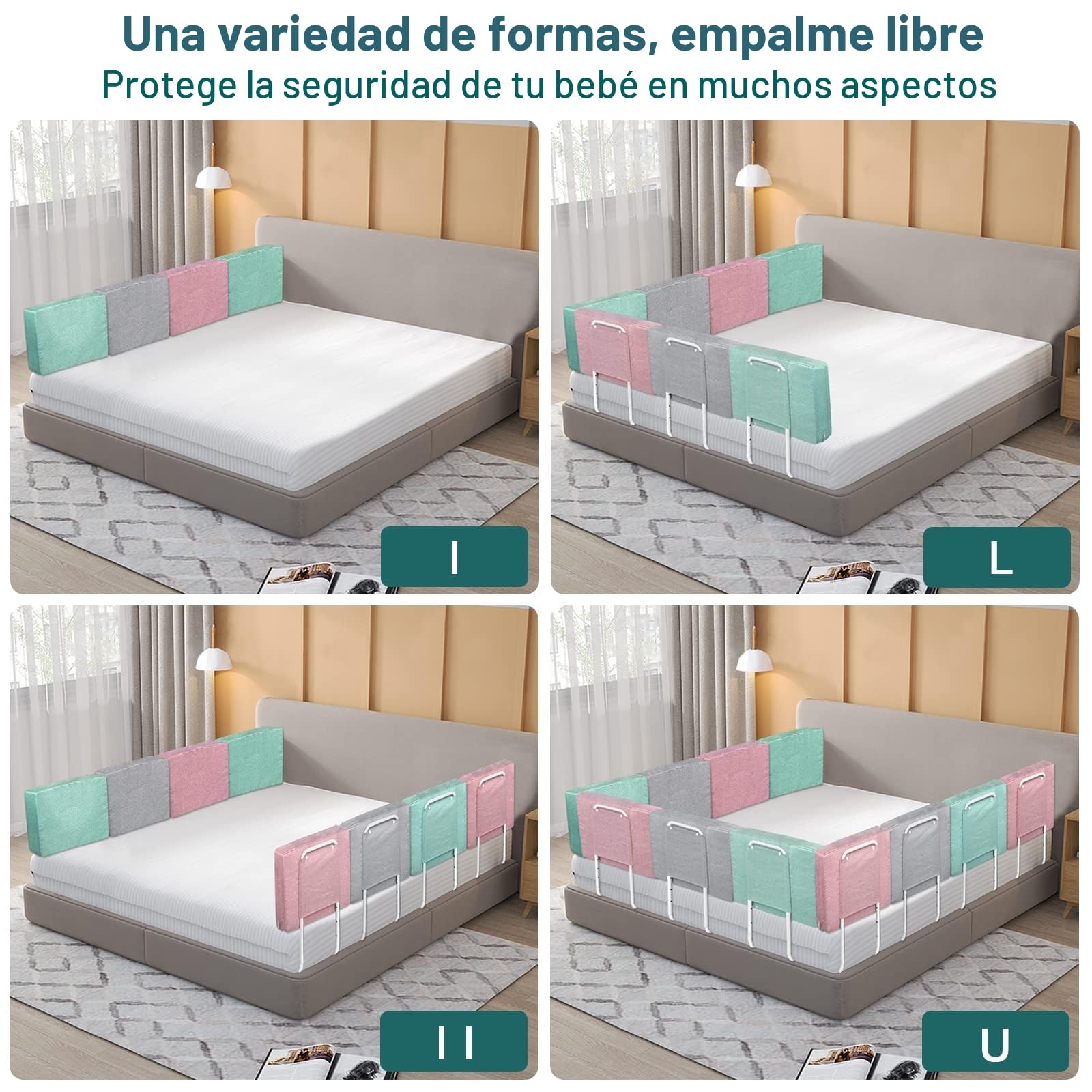 UISEBRT 2 barreras de cama de 50 cm, para protección contra caídas, altura regulable mediante 5 agujeros, para niños de distintas edades y bebés, 100 cm, rosa