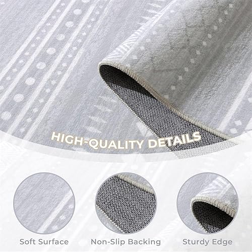 Miniatura 3 de Alfombra lavable de 6 x 9 pies para sala de estar, dormitorio, comedor, pelo bajo ultrafino con respaldo antideslizante, alfombra geométrica