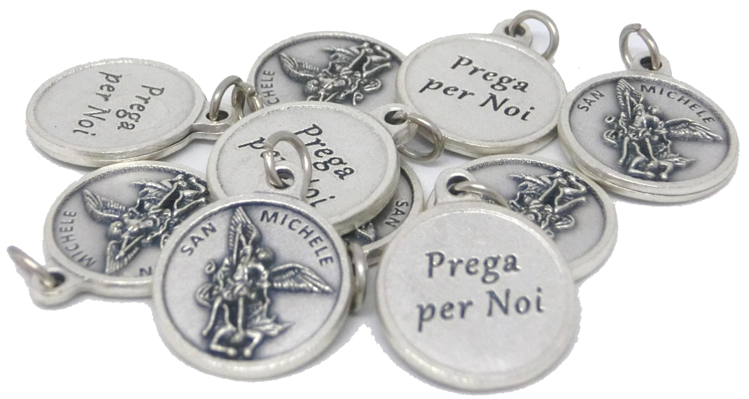 Generico 60.1056.30 007 10 medaglie di San Michele arcangelo tonde Argento con Retro Prega per Noi 22 mm