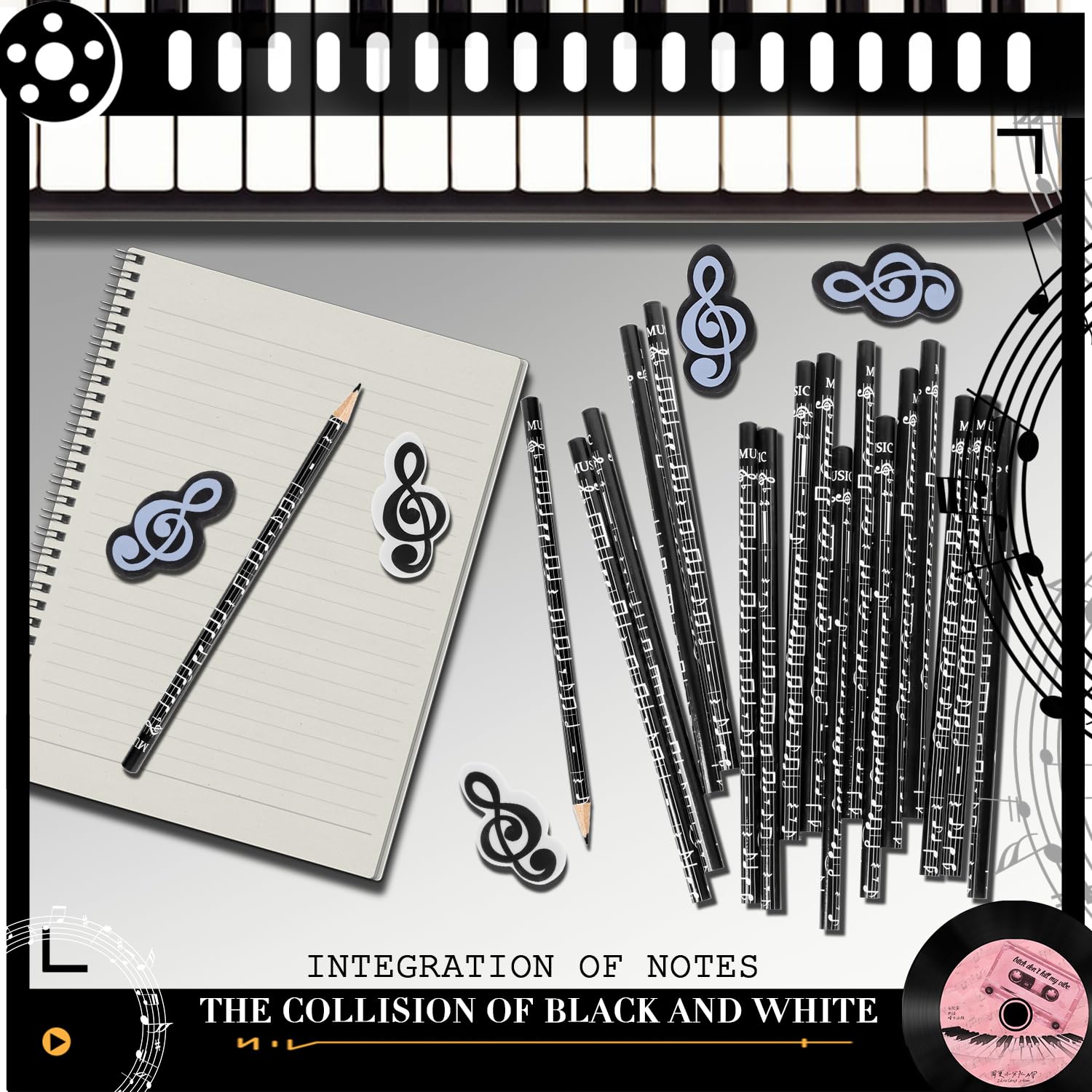 Rdlobu Musiknoten Stifte Set - 12 HB Bleistifte & 12 Radiergummi Musikinstrumente