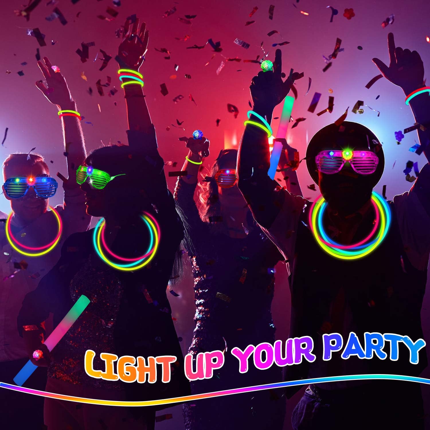 248PCS Glow in the Dark Party Supplies, Party Pack Bulk , 16PCS Foam Glow Sticks & LED Glasses, 16PCS LED Light Up Rings and 200PCS Glow Sticks for Neon Party Decorations, halloween party favors