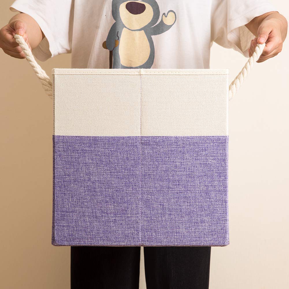 PRANDOM Aufbewahrungsbox Groß,33x33x33cm,Aufbewahrungskörbe,Kallax Boxen, Faltbare RegalkorbSchublade mit Baumwollgriffen Organizer für Regale,4-stück,Lila