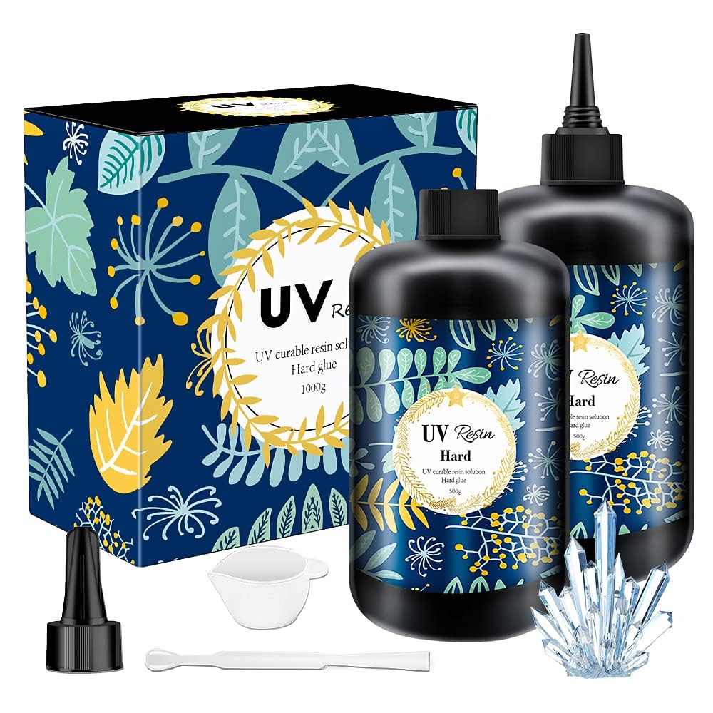 Crystal Clear Hard UV Resin Upgraded Formula Ultraviolet Fast Curing for Jewelry Making Craft Decoration, Hard Transparent Glue Solar Cure Sunlight Activated Resin (1000g)