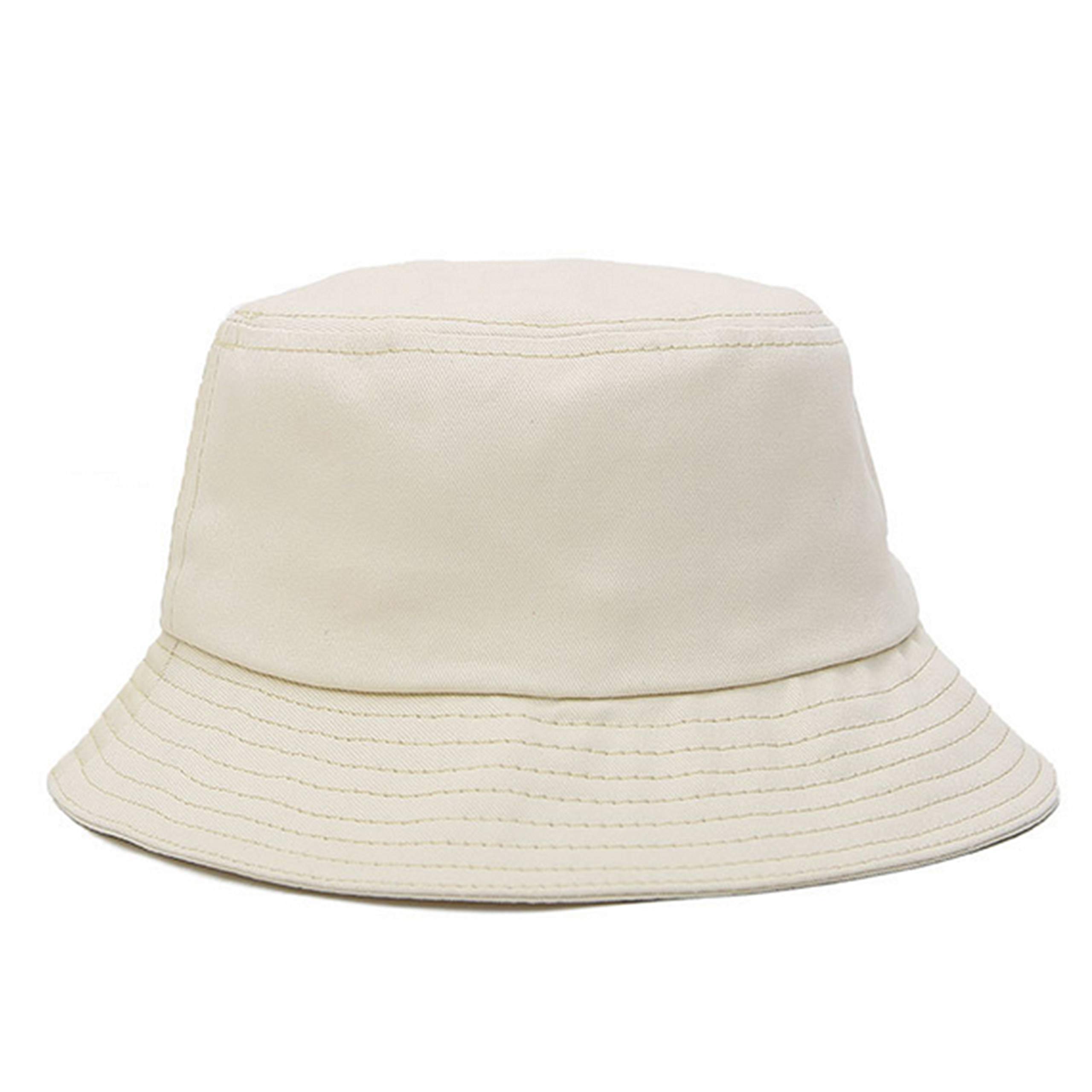 Bucket Hat Unisex Cotton Sun Cap Reversible Fishing Fisherman Hat Foldable Off-White