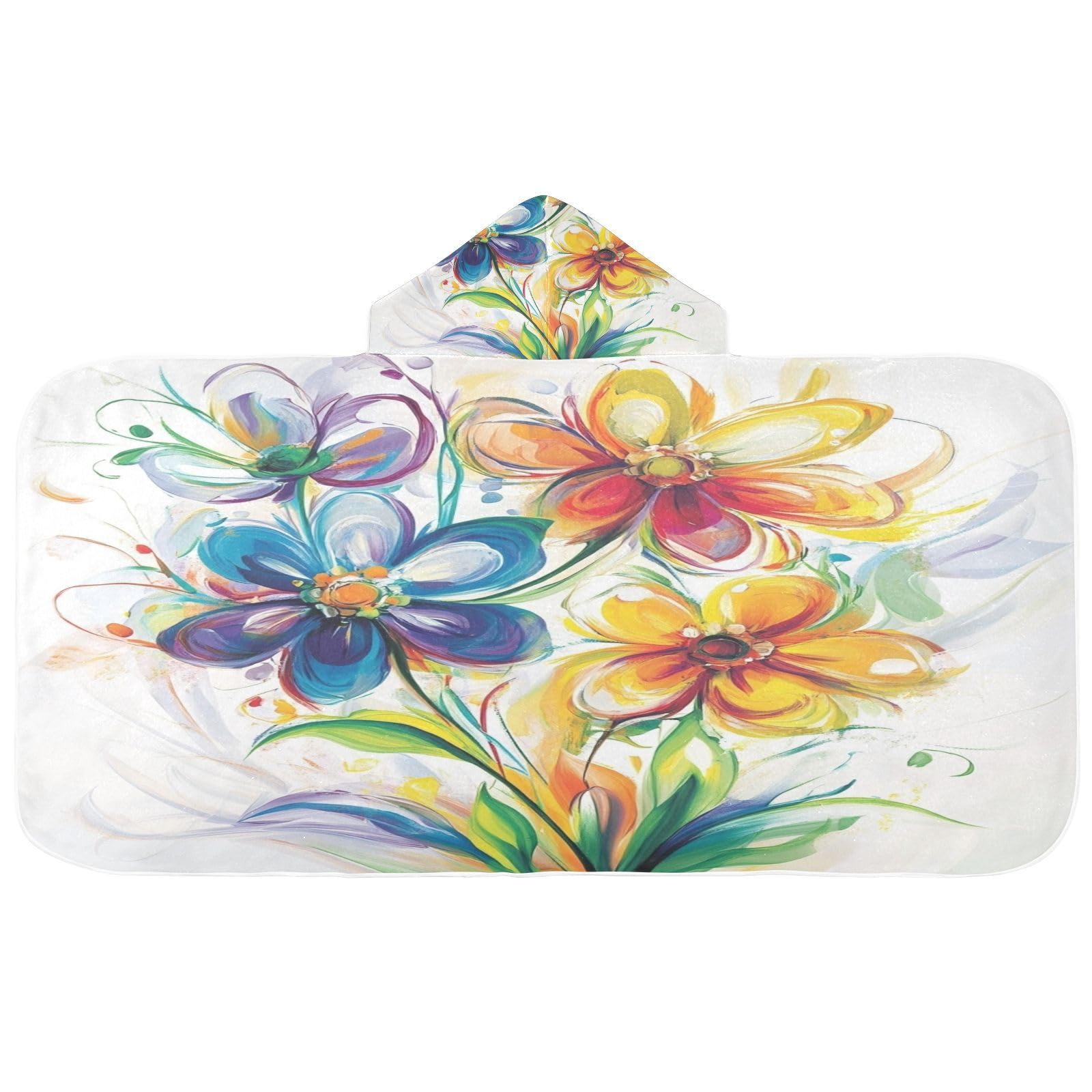 Kigai Colorful Flowers Hooded Beach Towel for Kids Soft Absorbent Quick Dry Bath Towel with Hood Lightweight Toddler Shower Pool Bath Wrap for Boys Girls